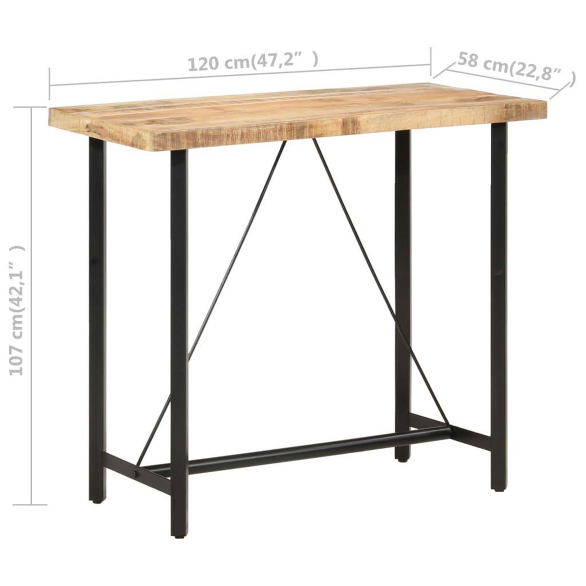 VIDAXL Table de bar 120x58x107 cm Bois de manguier brut