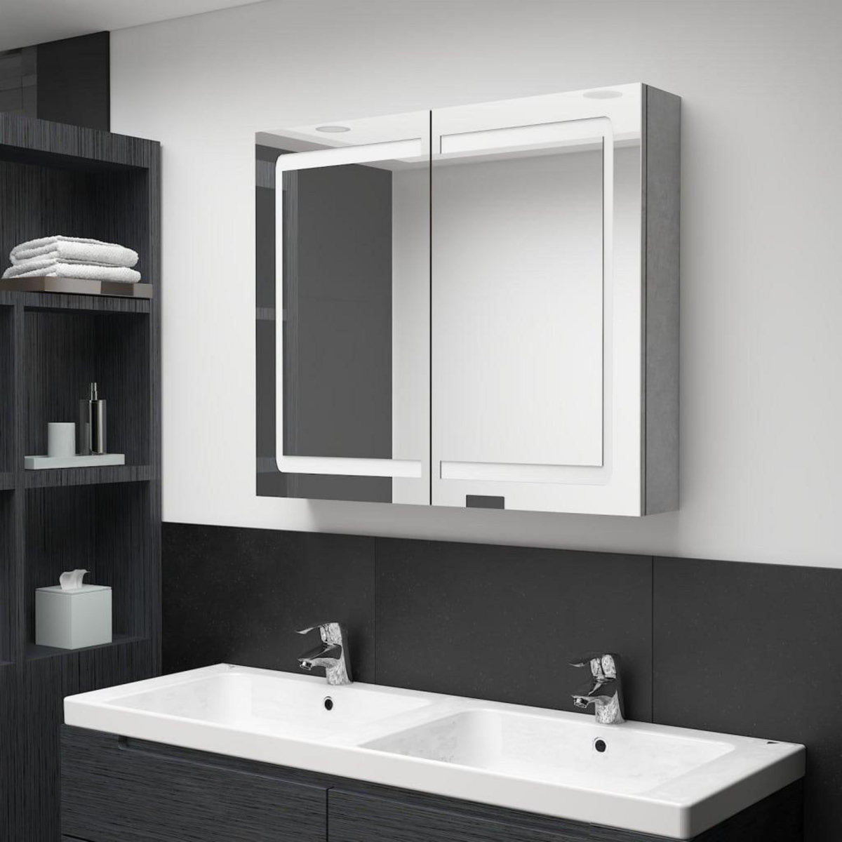 VIDAXL Armoire de salle de bain a miroir LED Gris beton 80x12x68 cm