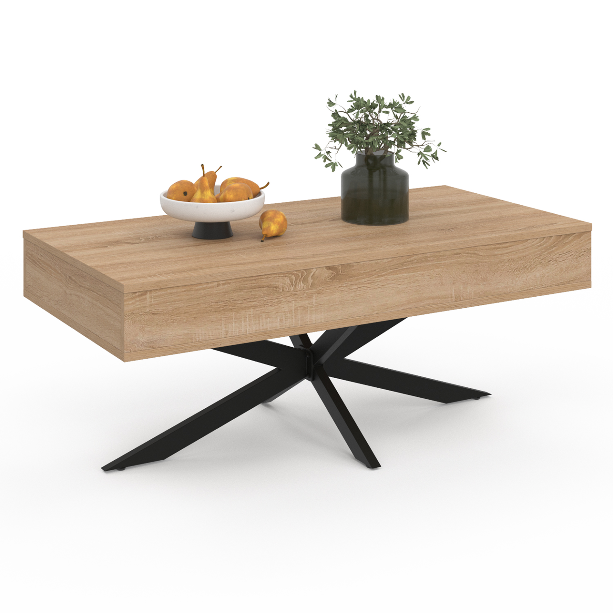 Voir la diapositive 4 : ID MARKET Table basse plateau relevable rectangulaire alix 100 cm pied araignée bois et noir