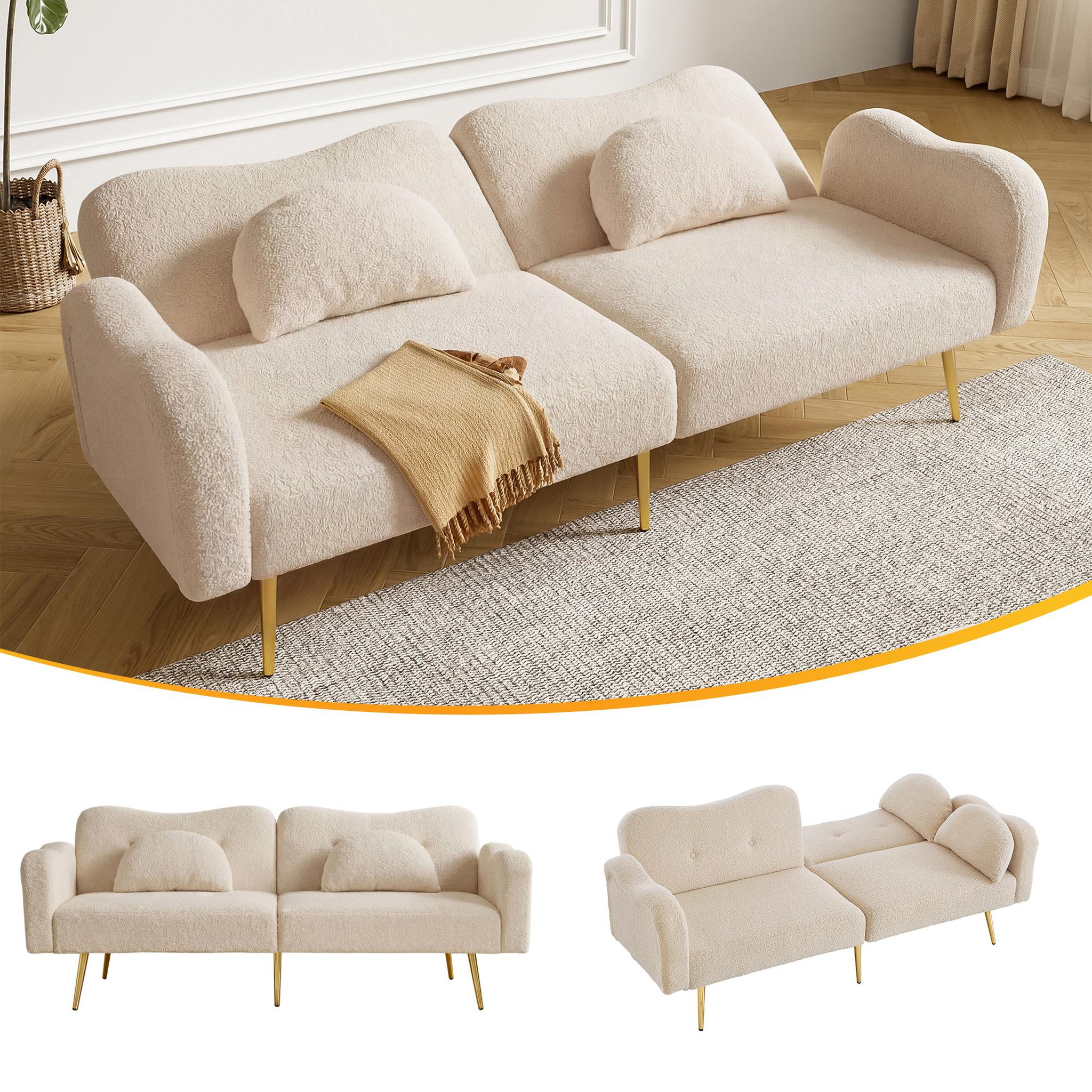 Voir la diapositive 2 : MERAX Canapé droit convertible 2 places tissu
