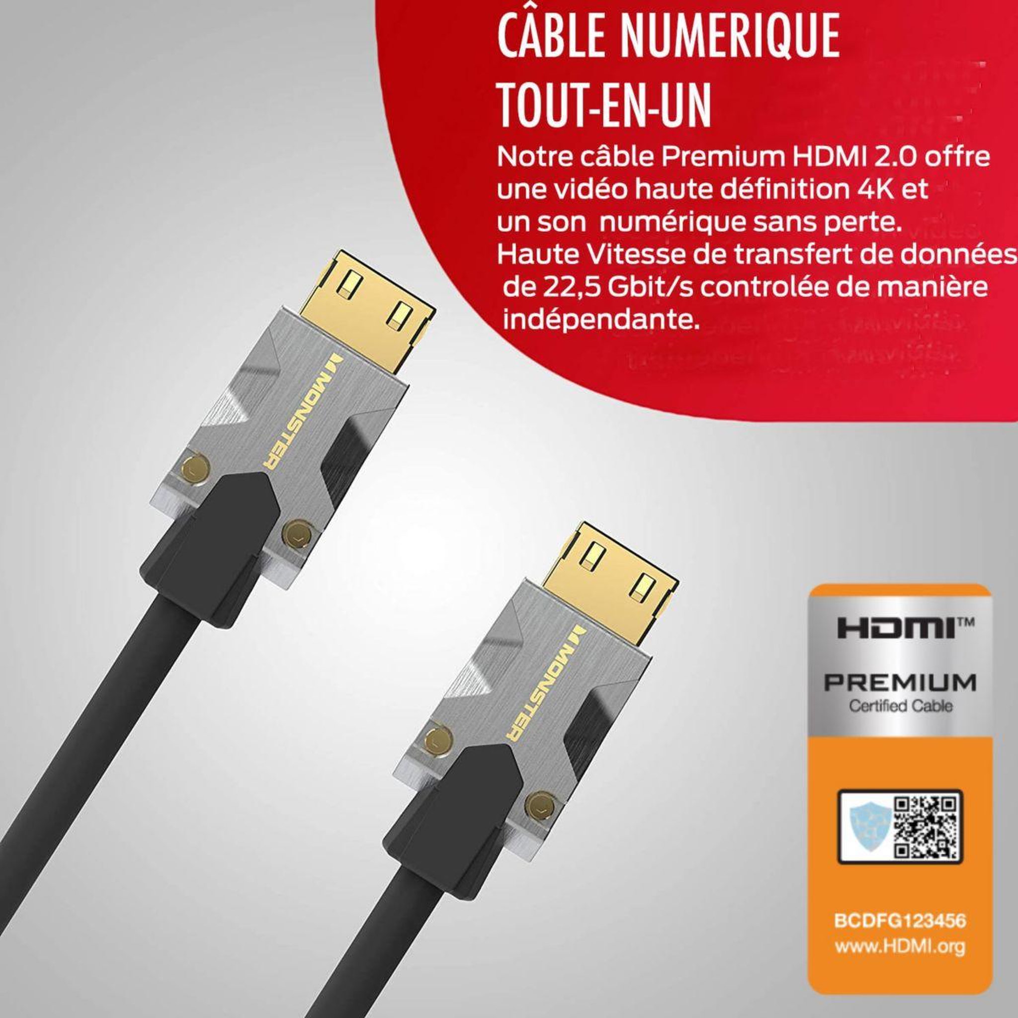 Voir la diapositive 2 : Monster Cable Câble hdmi m1000 uhd 4k hdr 22.5gbps 3m