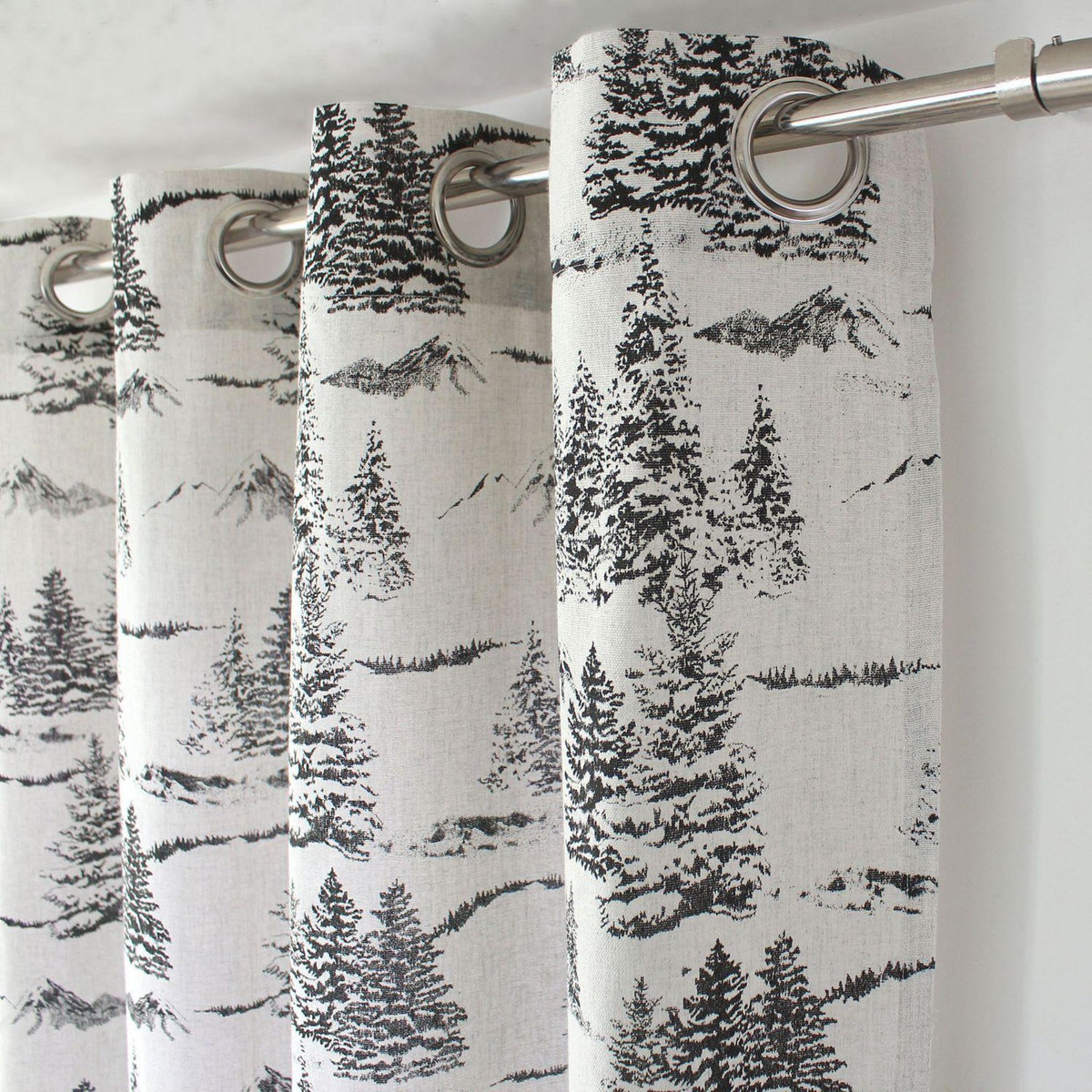 TOILINUX Rideau imprimé sapins EBENE