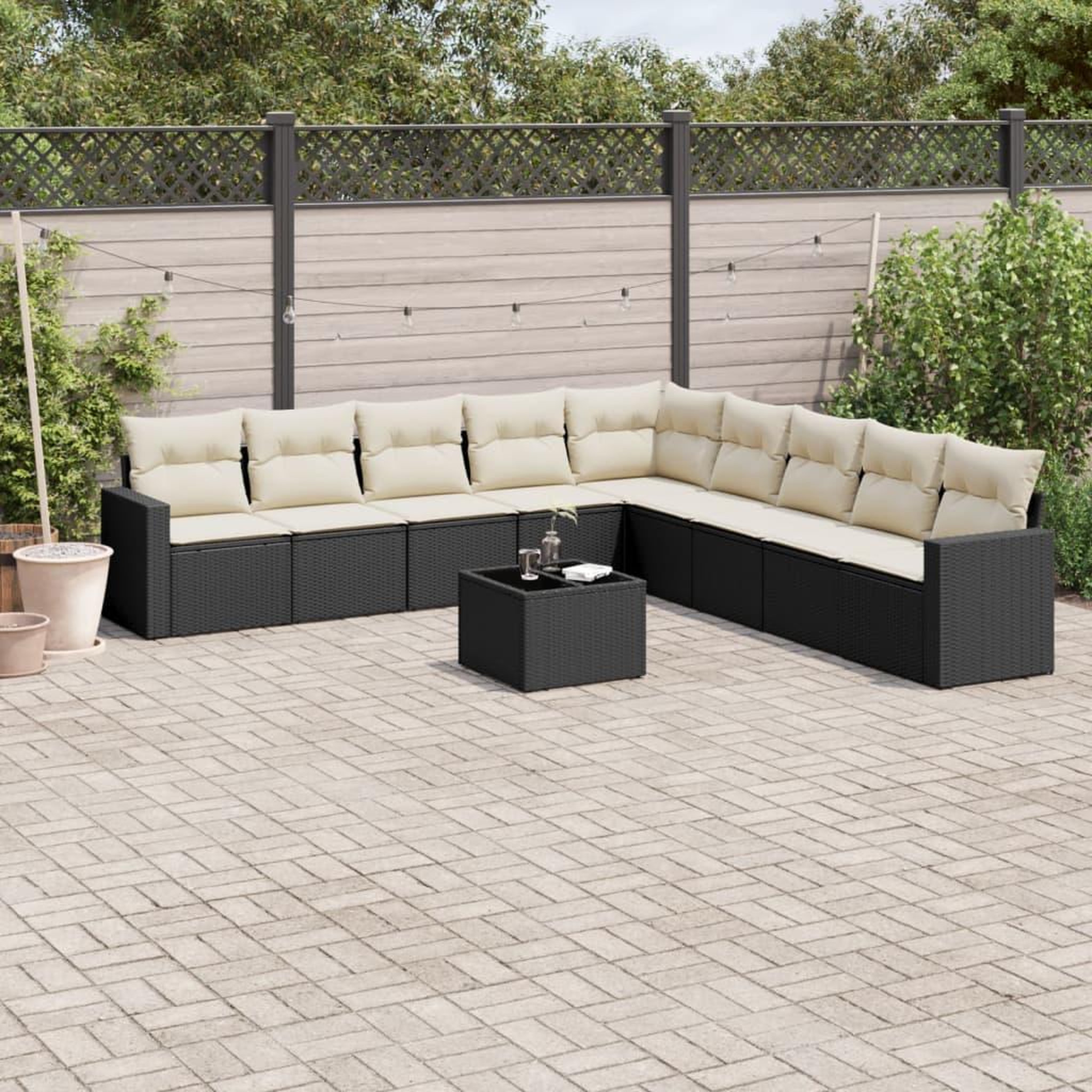 VIDAXL Salon de jardin 10 pcs avec coussins noir resine tressee