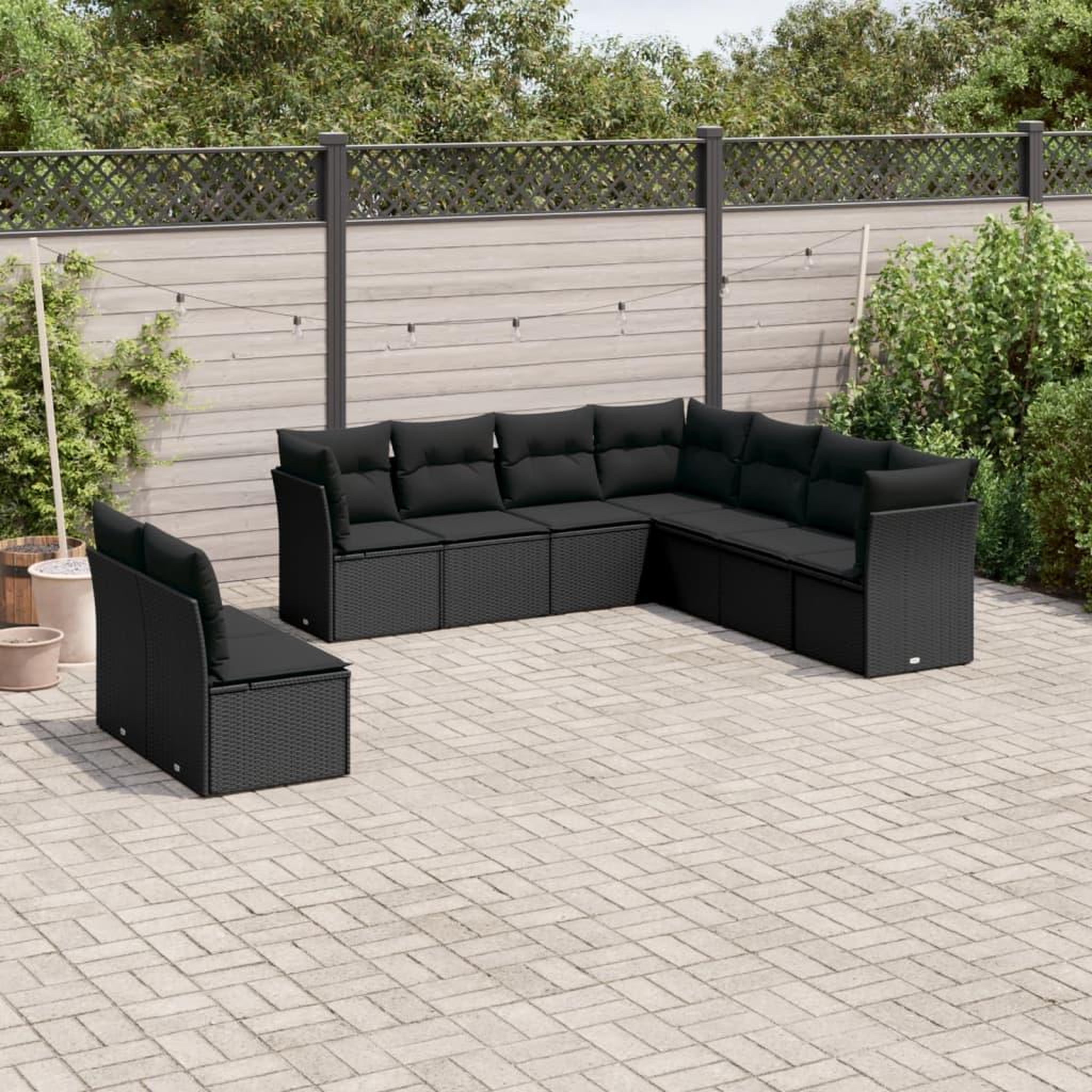 VIDAXL Salon de jardin 9 pcs avec coussins noir resine tressee