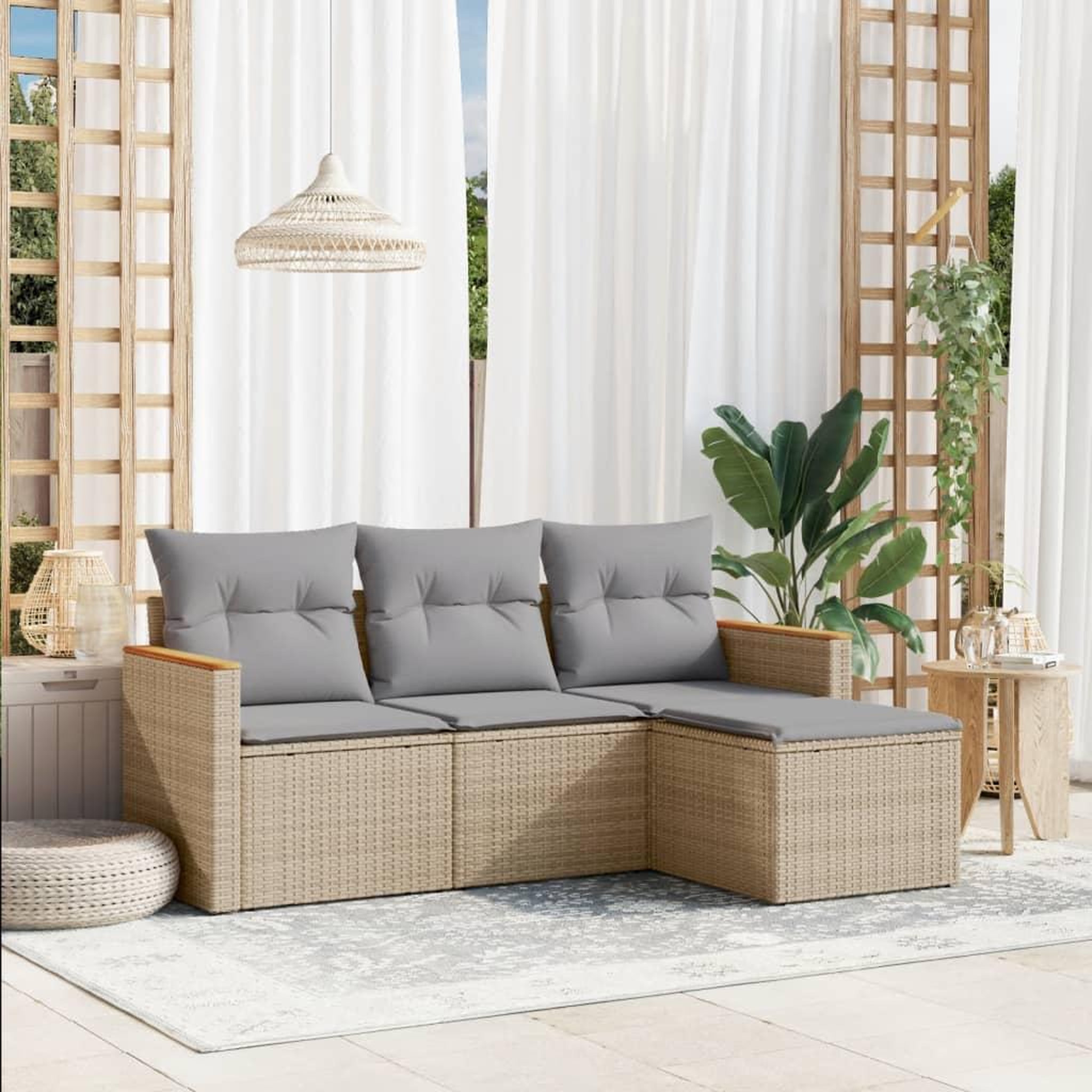 VIDAXL Salon de jardin avec coussins 4pcs melange beige resine tressee