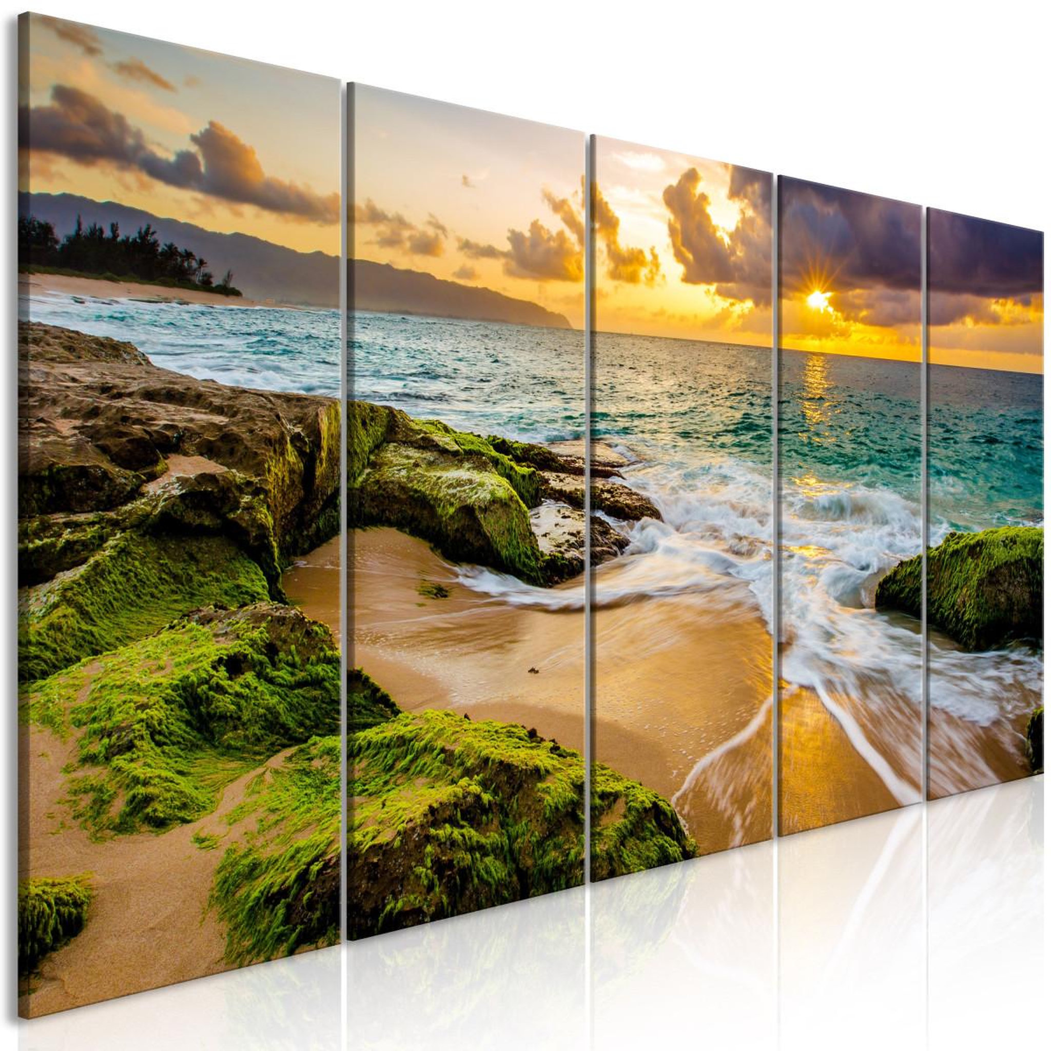 Voir la diapositive 1 : Paris Prix Tableau Imprimé 5 Panneaux  Turquoise Sea Narrow