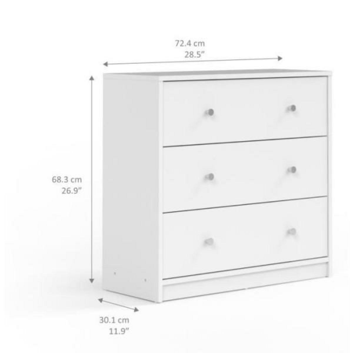 FINLANDEK Commode de chambre - OREGON - 3 tiroirs - décor blanc - L 72,4 x P 30,1 x H 68,3 cm