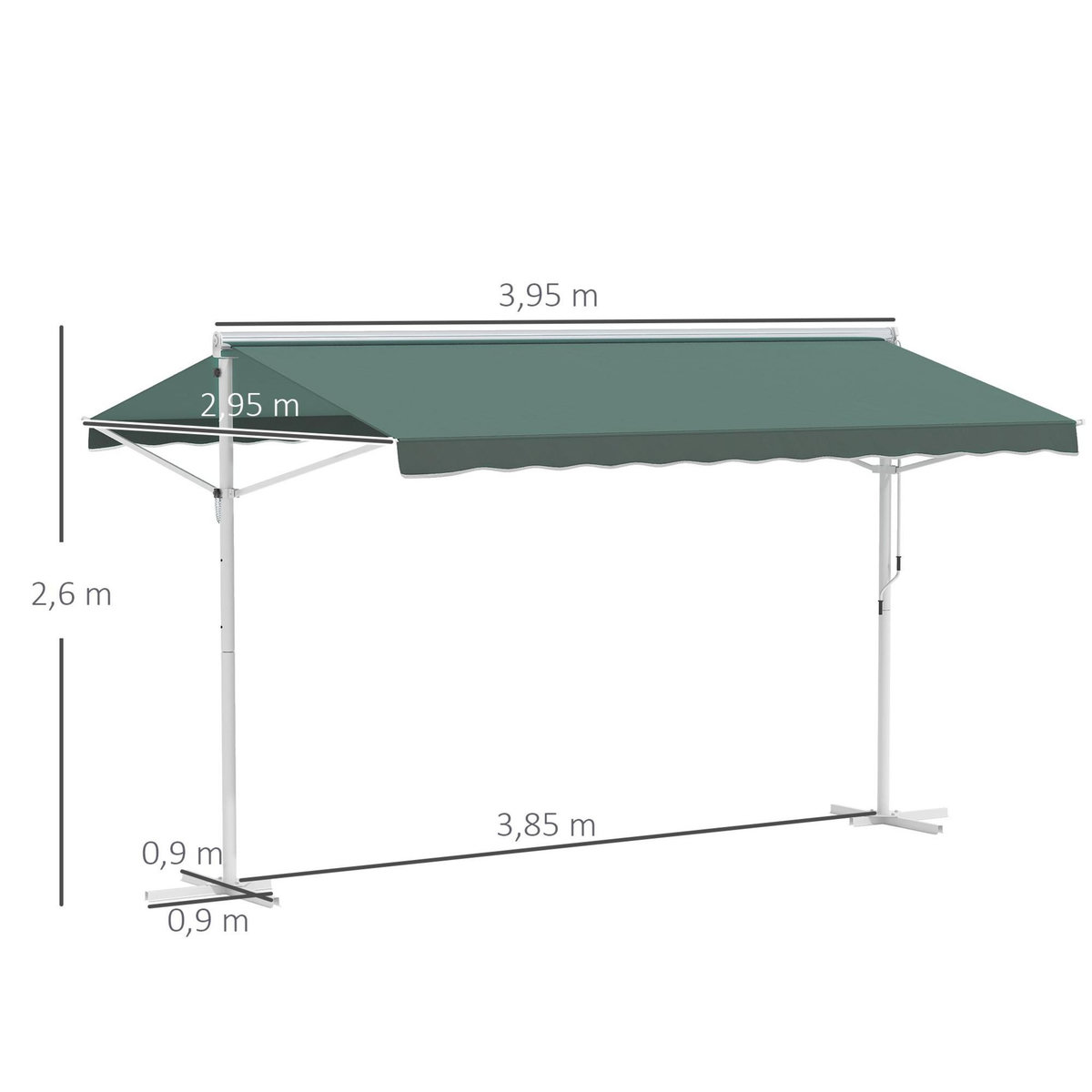 OUTSUNNY Store double pente manuel rétractable inclinaison réglable métal époxy blanc polyester imperméabilisé anti-UV vert dim. 3,95L x 2,98l x 2,55H m
