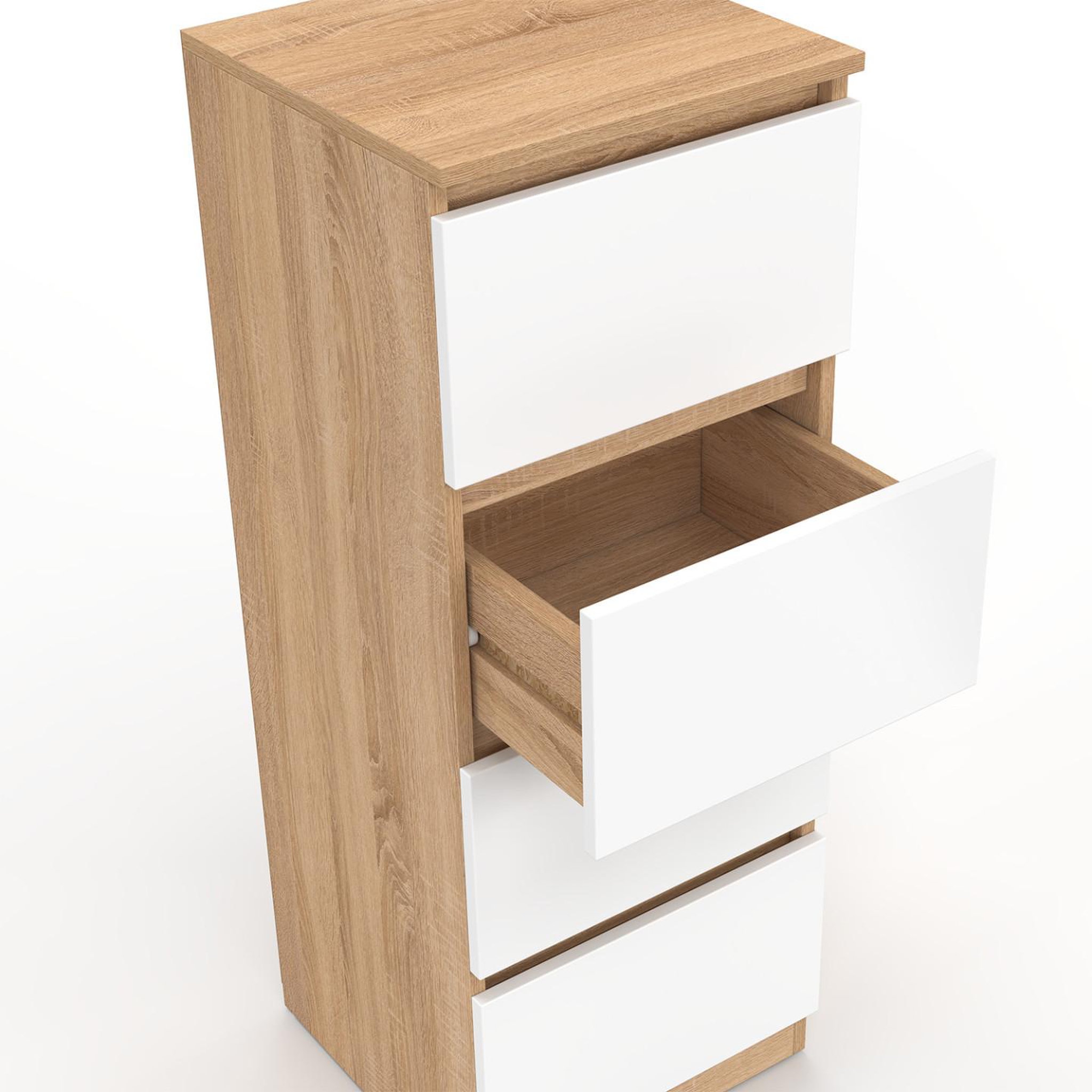 Voir la diapositive 6 : ID MARKET Meuble d'appoint 4 tiroirs tomi 30x30x80 cm chiffonnier pour entrée salle de bain bois façon hêtre et blanc