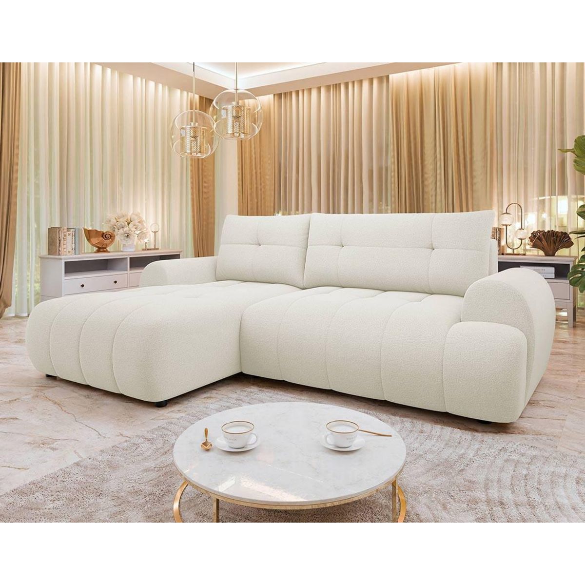 BEST MOBILIER Luzzio - canapé d'angle gauche 4 places convertible avec coffre en tissu texturé