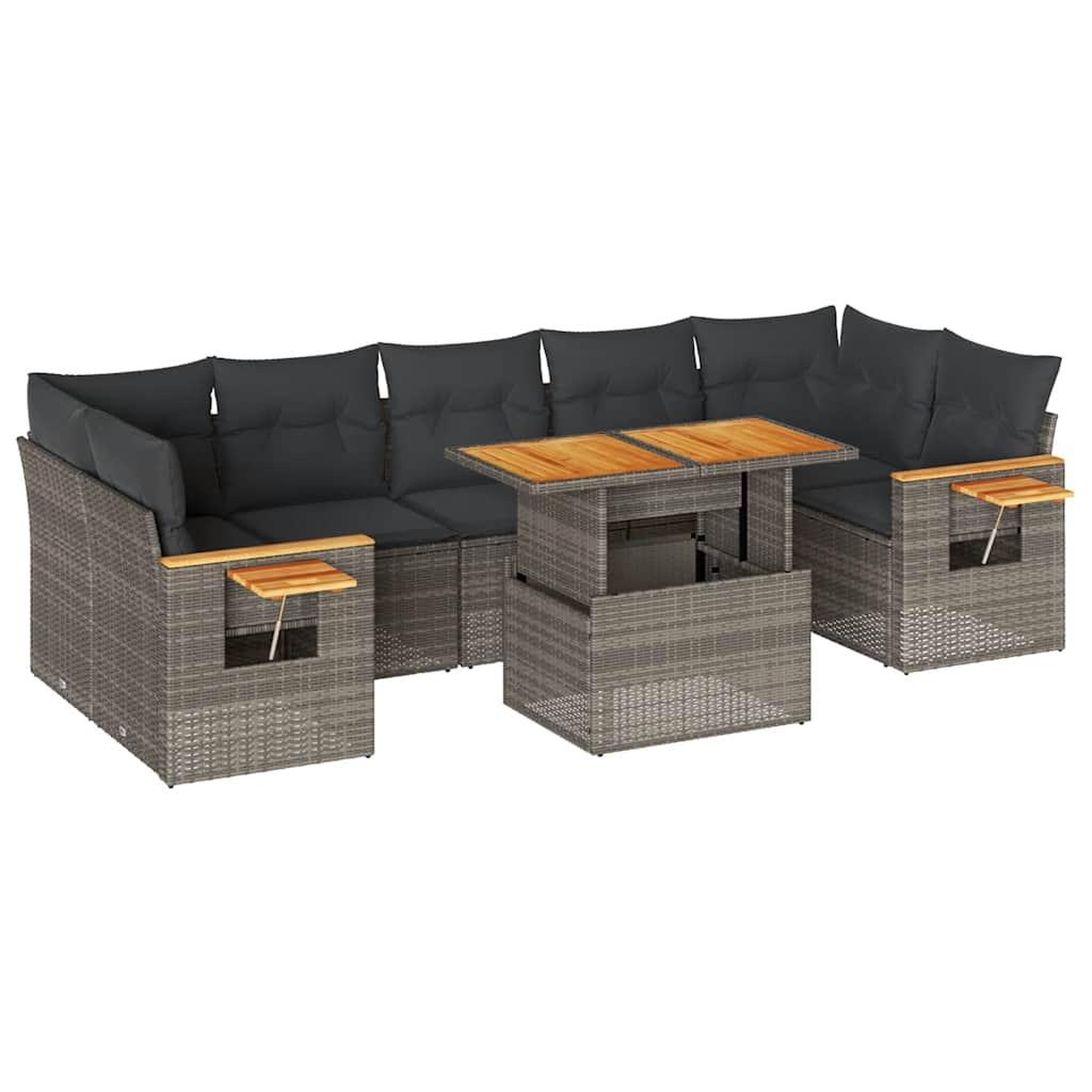 Voir la diapositive 2 : VIDAXL Salon de jardin avec coussins 8 pcs gris resine tressee acacia