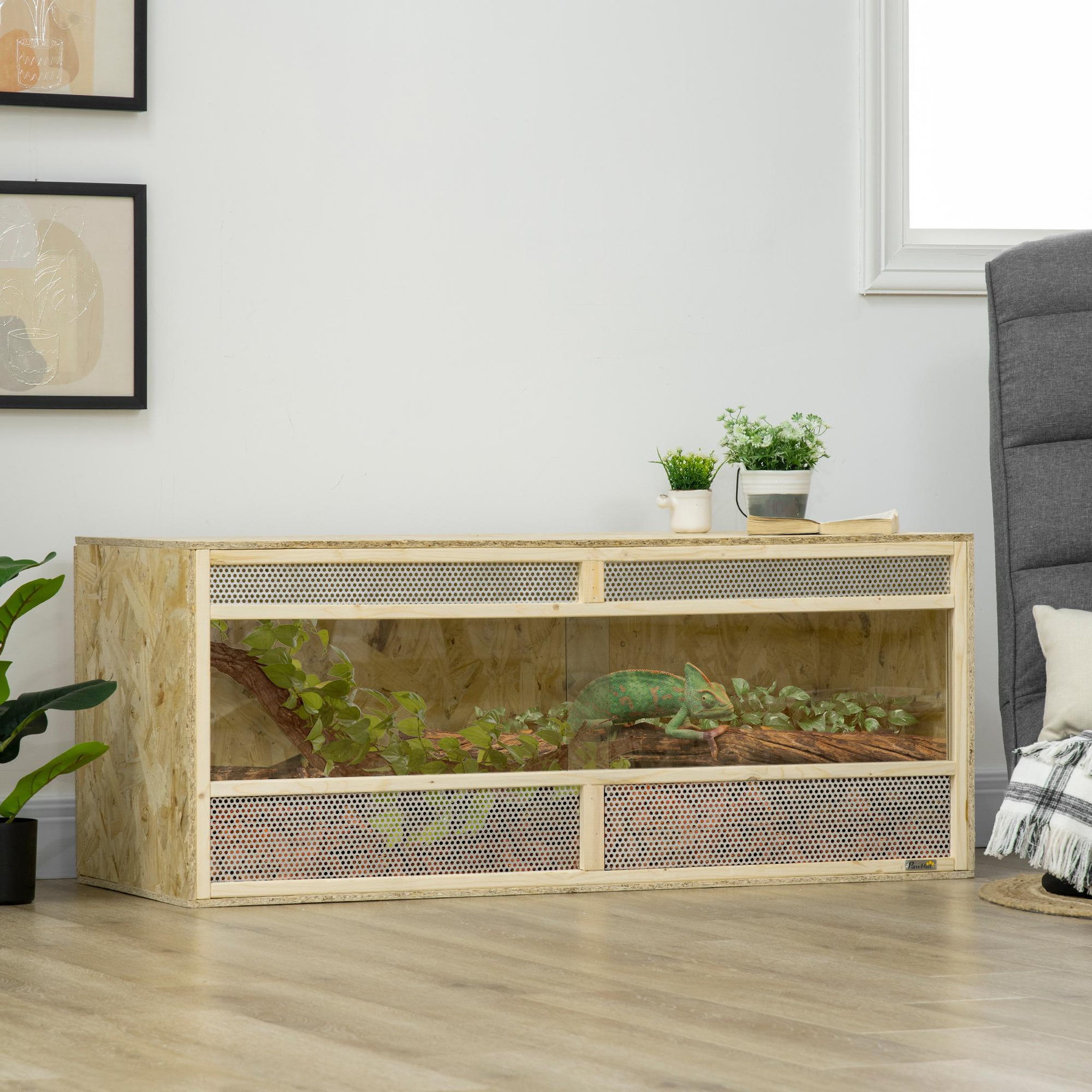 Voir la diapositive 2 : PAWHUT Terrarium - vivarium reptiles & batraciens - 2 portes coulissantes verre trempé - parois frontales maillées - OSB métal