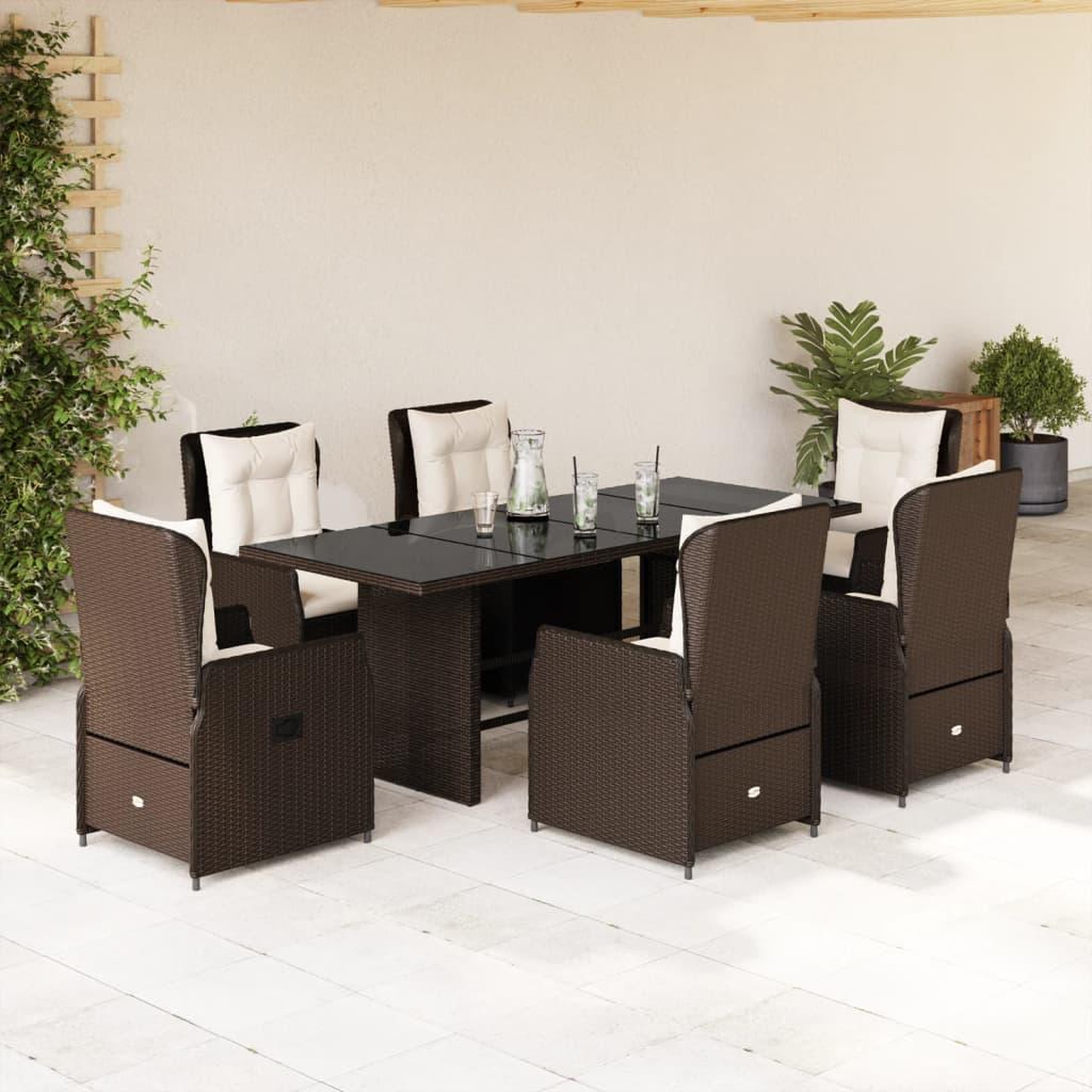 VIDAXL Ensemble a manger de jardin et coussins 7 pcs marron rotin