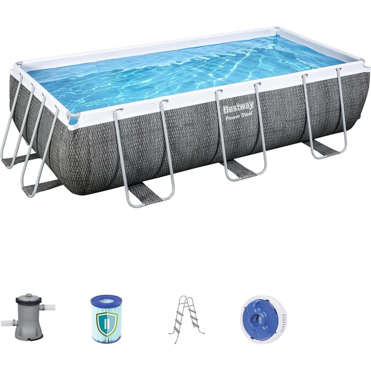 BESTWAY Piscine hors sol Rectangulaire BESTWAY 404x201x100cm - Structure Anticorrosion, Liner Triple Épaisseur, Pompe Échelle Incluses