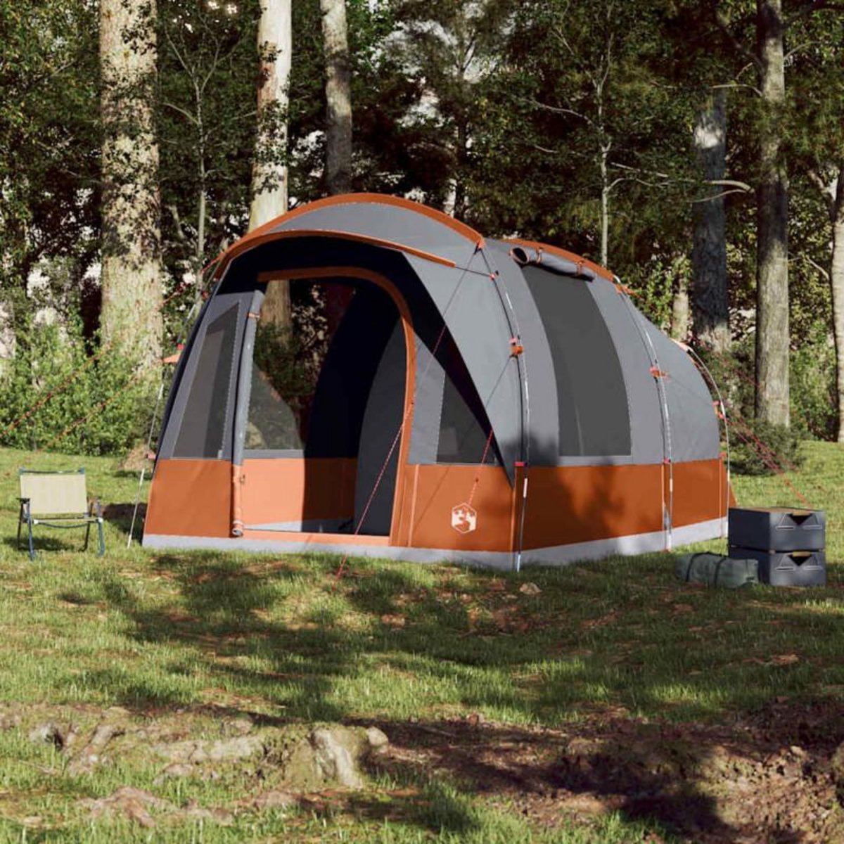VIDAXL Tente de camping tunnel 3 personnes gris et orange imperméable