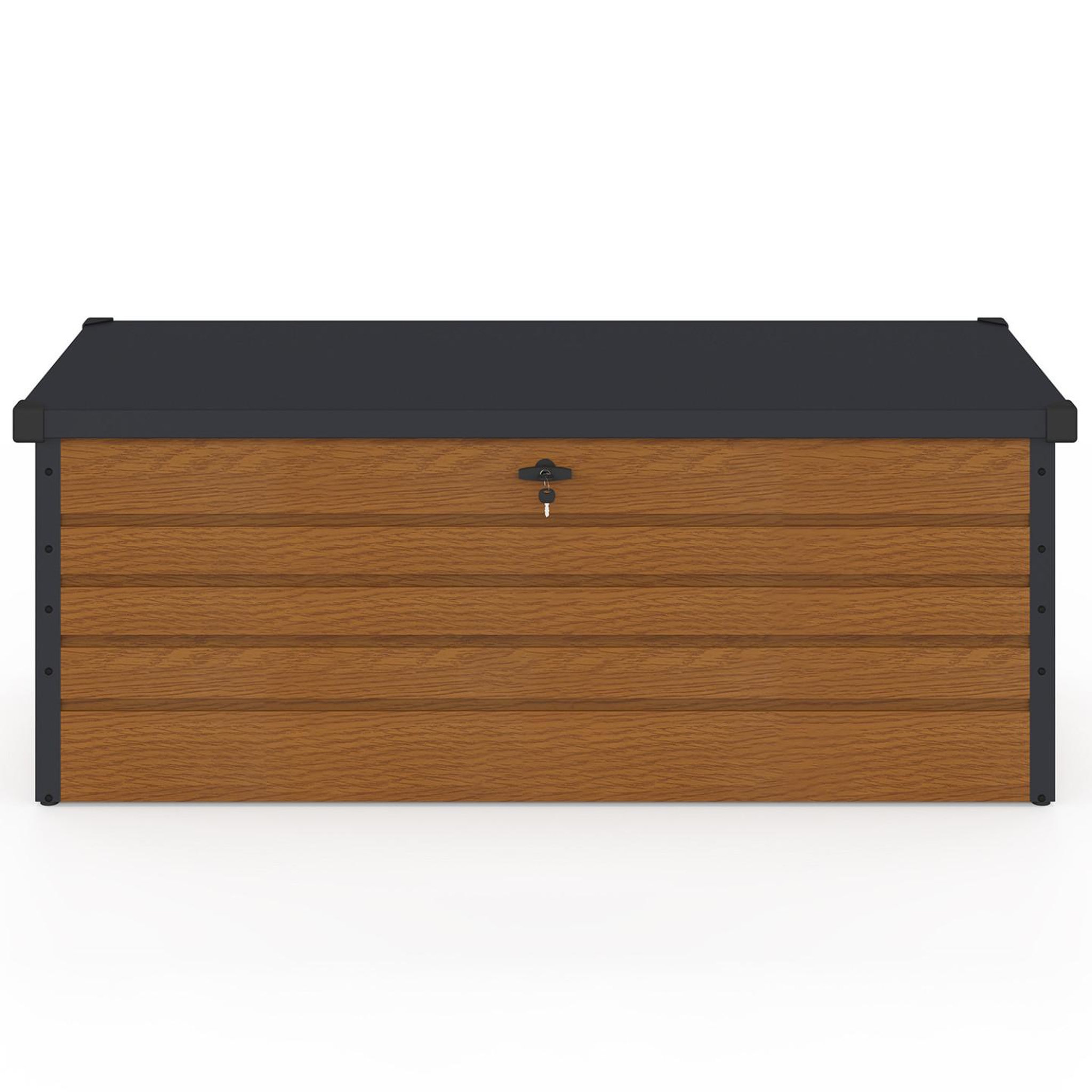 Voir la diapositive 3 : ID MARKET Coffre de rangement métal verrouillable effet bois et gris pour jardin 600l 165x70x63 cm