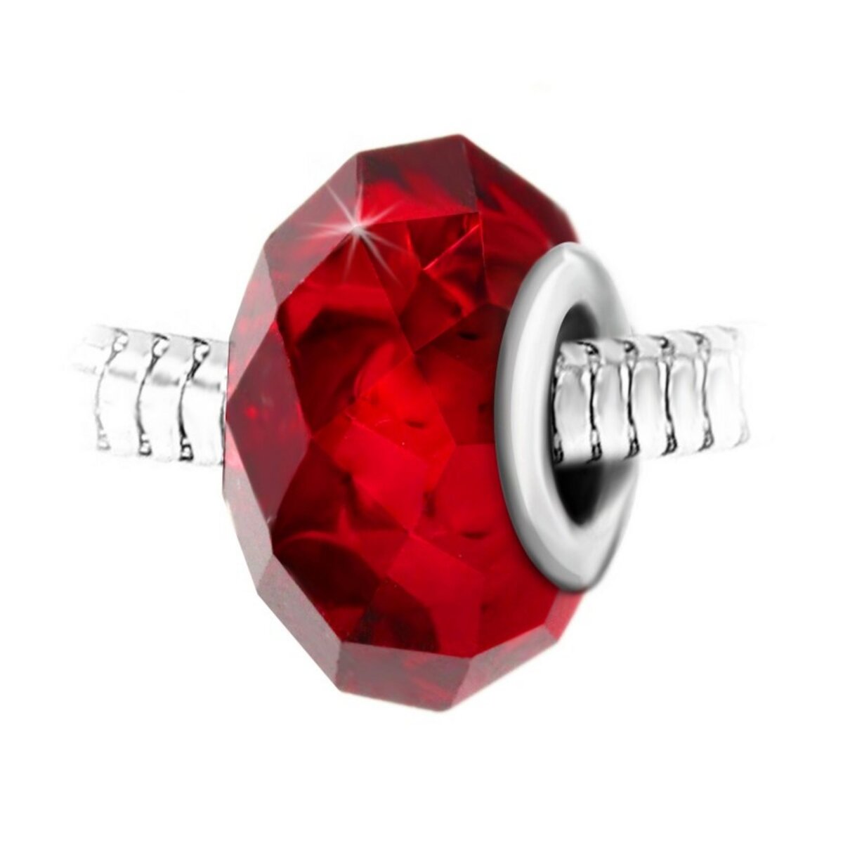 SC CRYSTAL Charm perle cristal rouge à facettes et acier par SC Crystal