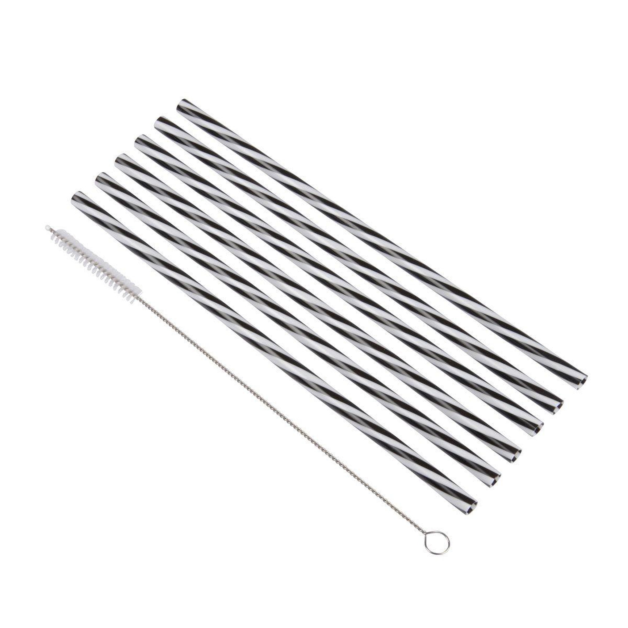 Voir la diapositive 1 : HOMEA Lot de 6 pailles & brosse  réutilisables  23cm noir