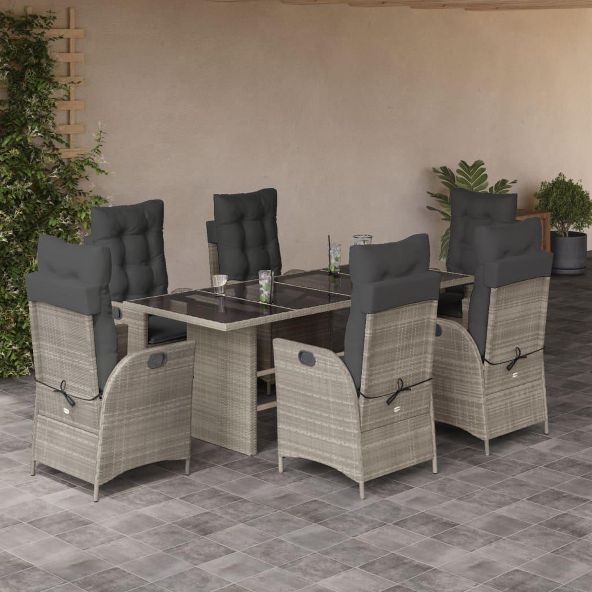 VIDAXL Ensemble a manger de jardin et coussins 7 pcs gris clair rotin