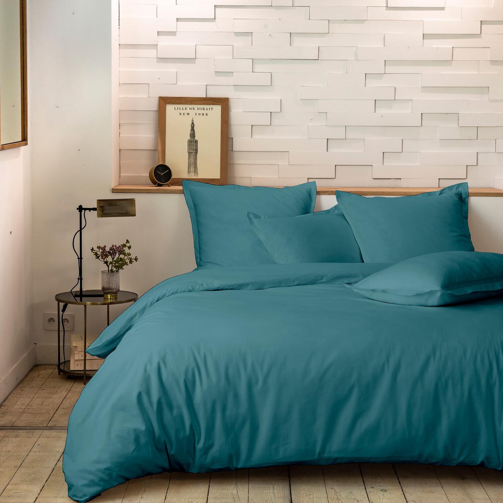 Voir la diapositive 1 : Home collection Parure de couette 100%percale de coton 80 fils/cm2-uni lin