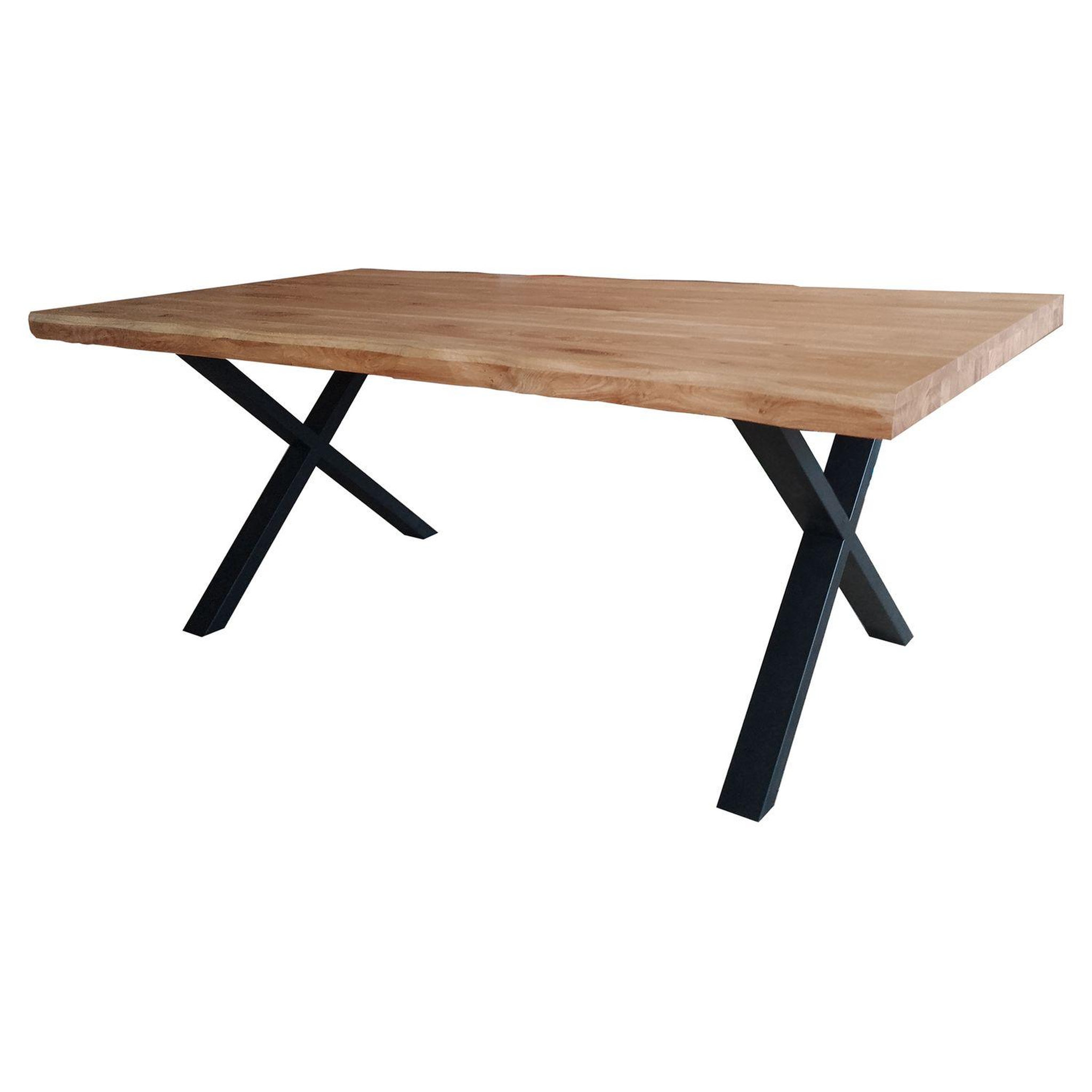 Voir la diapositive 2 : Table à manger 8 personnes en chêne massif finition huilée et pieds métal 200 cm PHILIPPINE