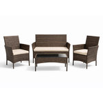 CONCEPT USINE Ensemble de jardin 4 places en résine tressée marron et coussins beige LOOS