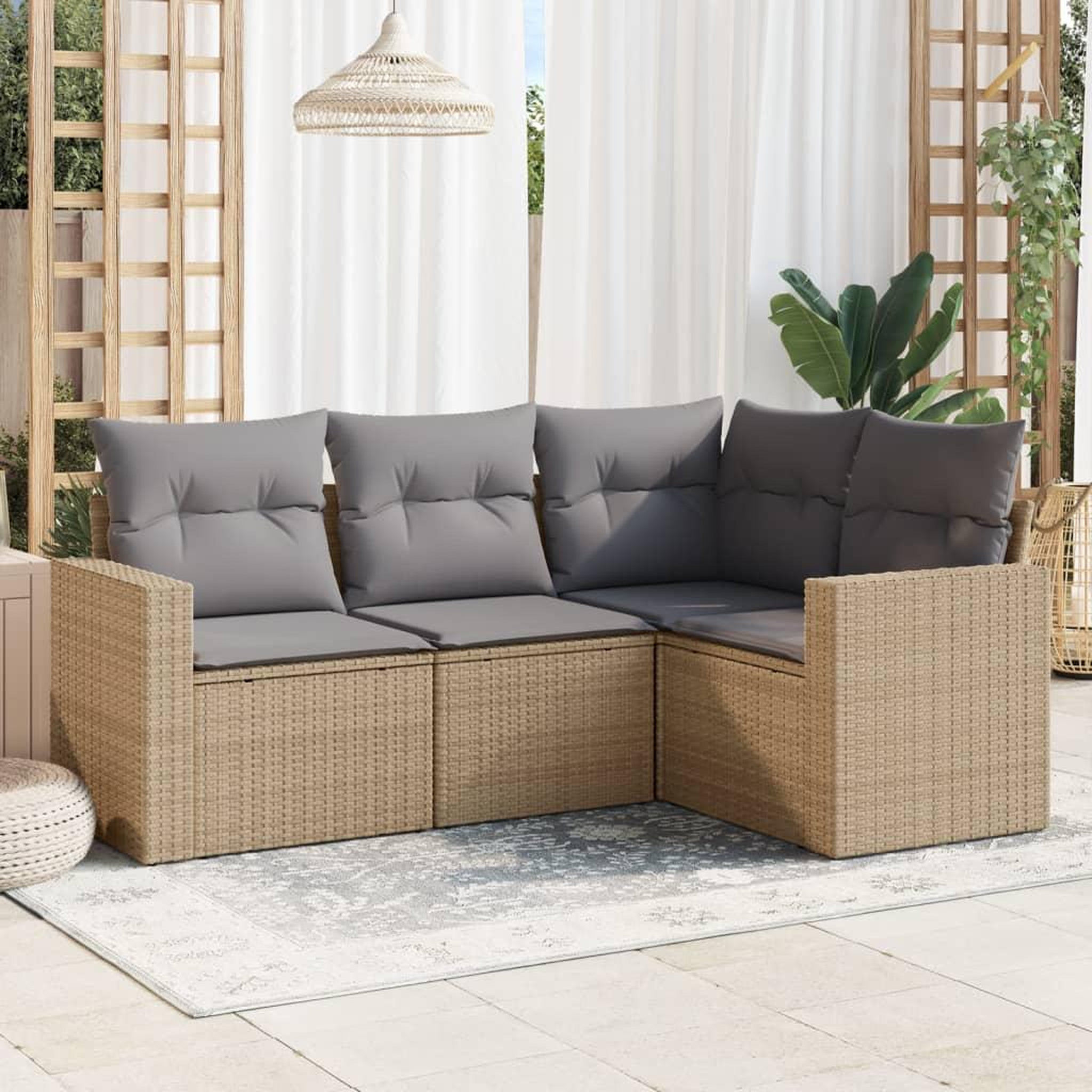 VIDAXL Salon de jardin avec coussins 4 pcs beige resine tressee