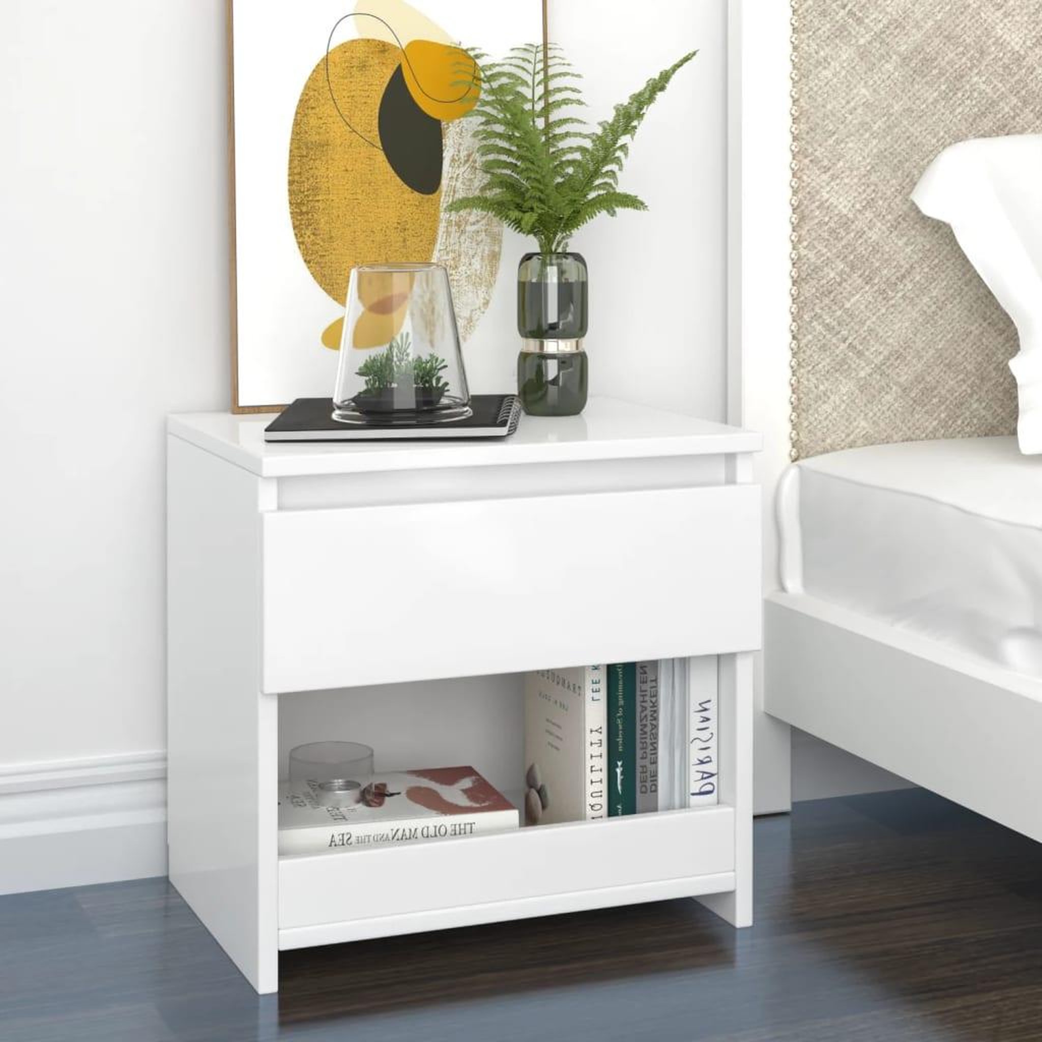 Voir la diapositive 1 : VIDAXL Table de chevet blanc brillant 40x30x39 cm bois d'ingenierie