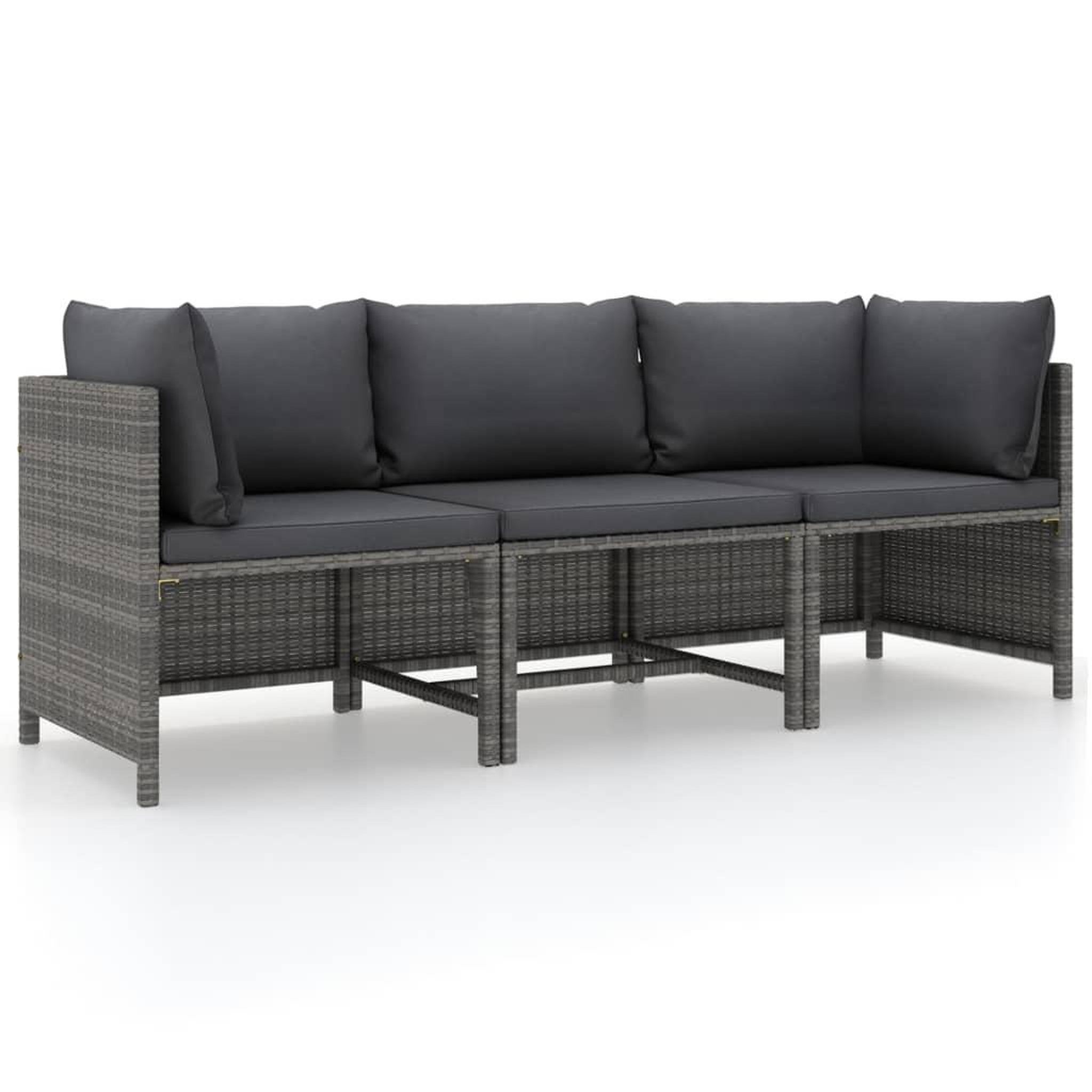 Voir la diapositive 1 : VIDAXL Canape de jardin a 3 places avec coussins Gris Resine tressee