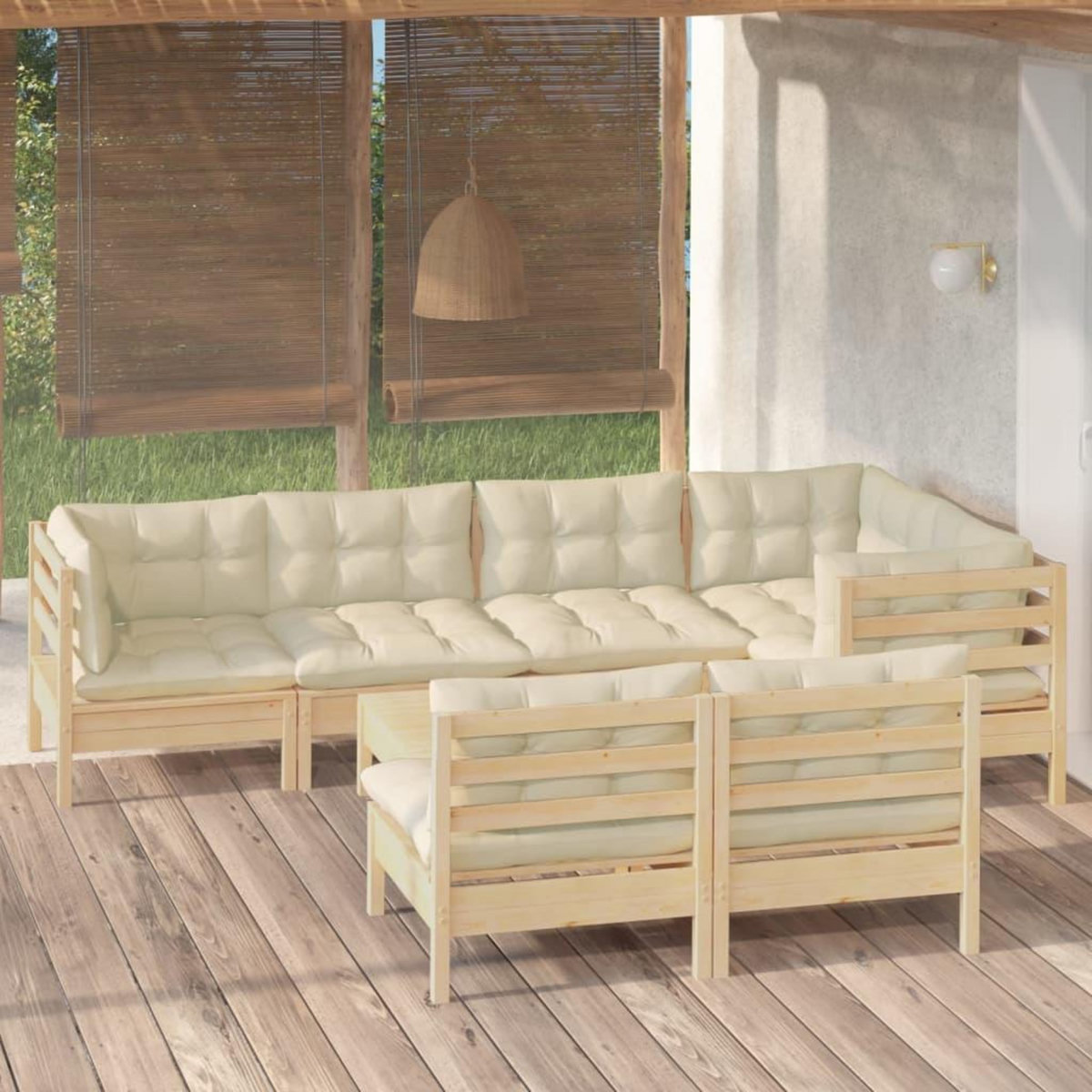 VIDAXL Salon de jardin 8 pcs avec coussins creme Bois de pin massif