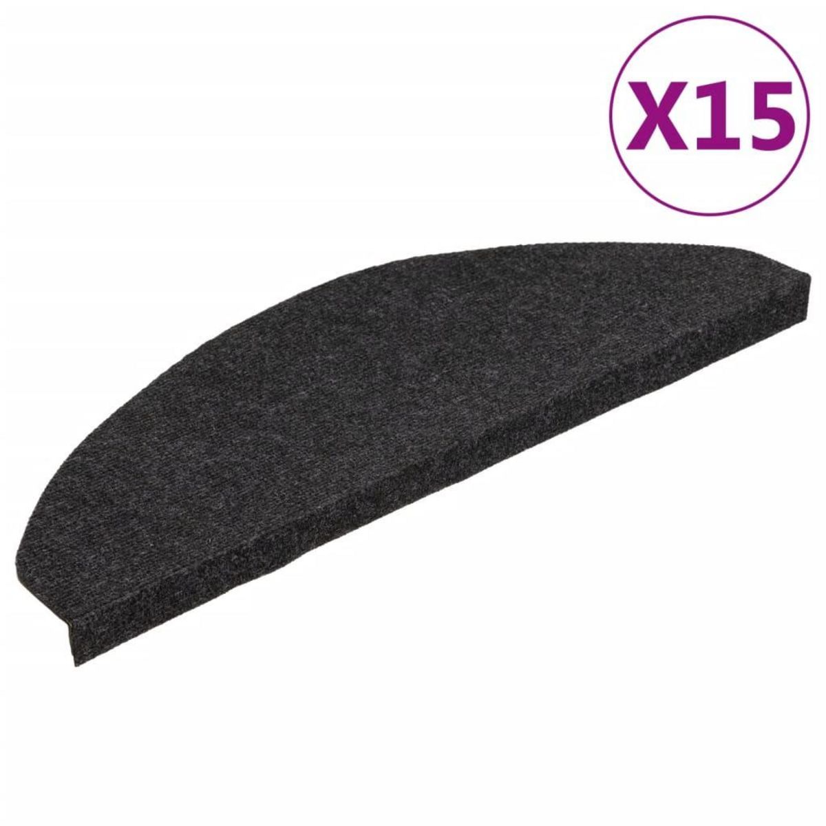 VIDAXL Tapis d'escalier autocollants 15 pcs 65x22,5x3,5 cm Noir