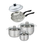Fackelmann Set de 2 poêles 20 et 24 cm en inox et couvercle, 3 faitouts inox 16, 20 et 24 cm Fackelmann Geneva