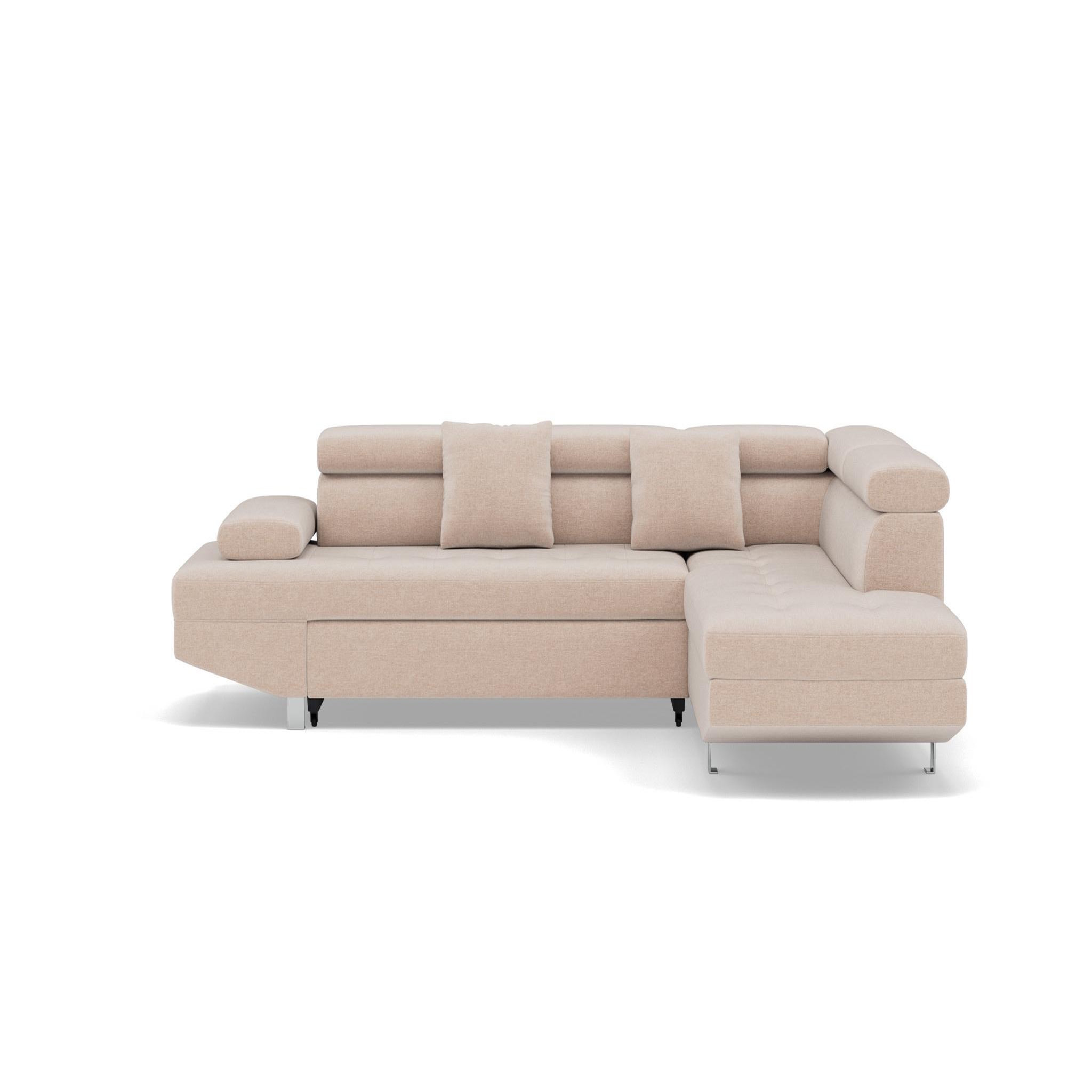 Voir la diapositive 1 : BEST MOBILIER Margaux - canapé d'angle droit 5 places convertible avec coffre et têtières réglables en velours texturé