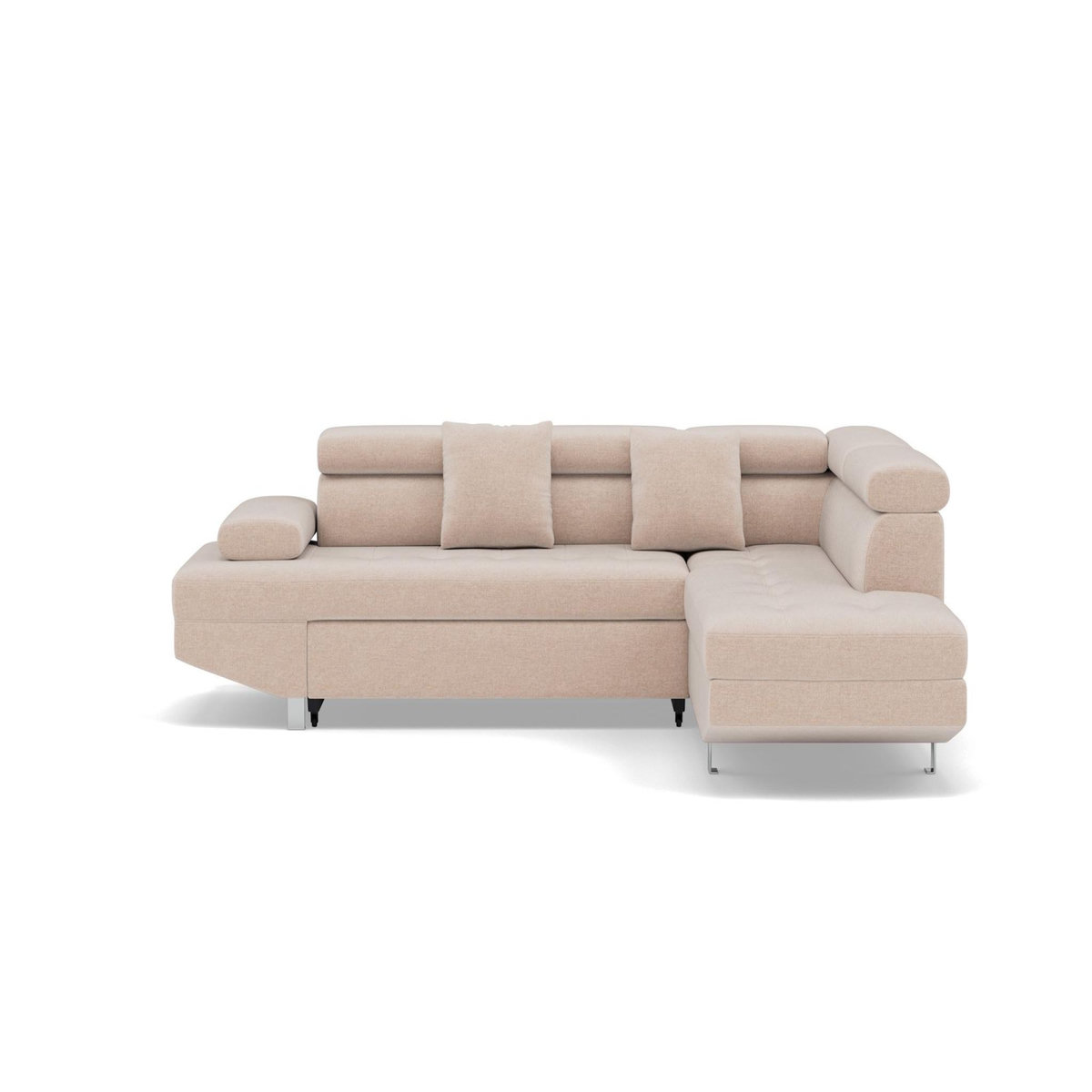 BEST MOBILIER Margaux - canapé d'angle droit 5 places convertible avec coffre et têtières réglables en velours texturé