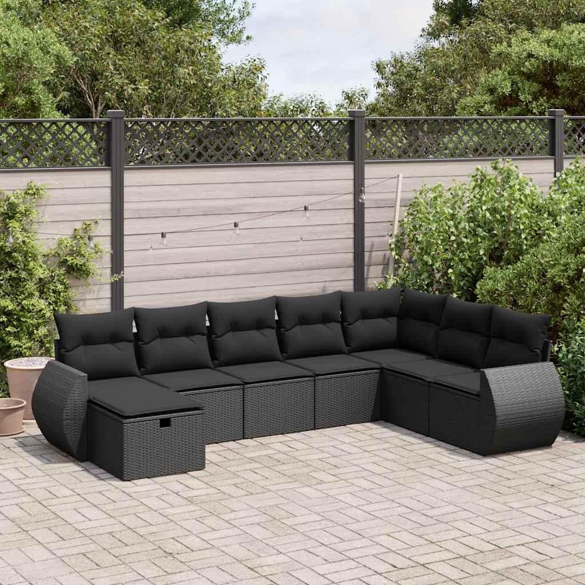 VIDAXL Salon de jardin 8 pcs avec coussins noir resine tressee