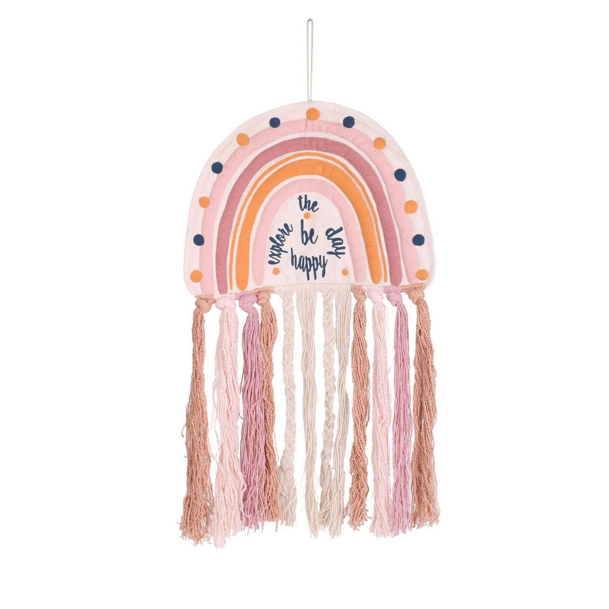 TOILINUX Attrape rêve arc en ciel avec franges à suspendre - H. 70 cm - Multicolore