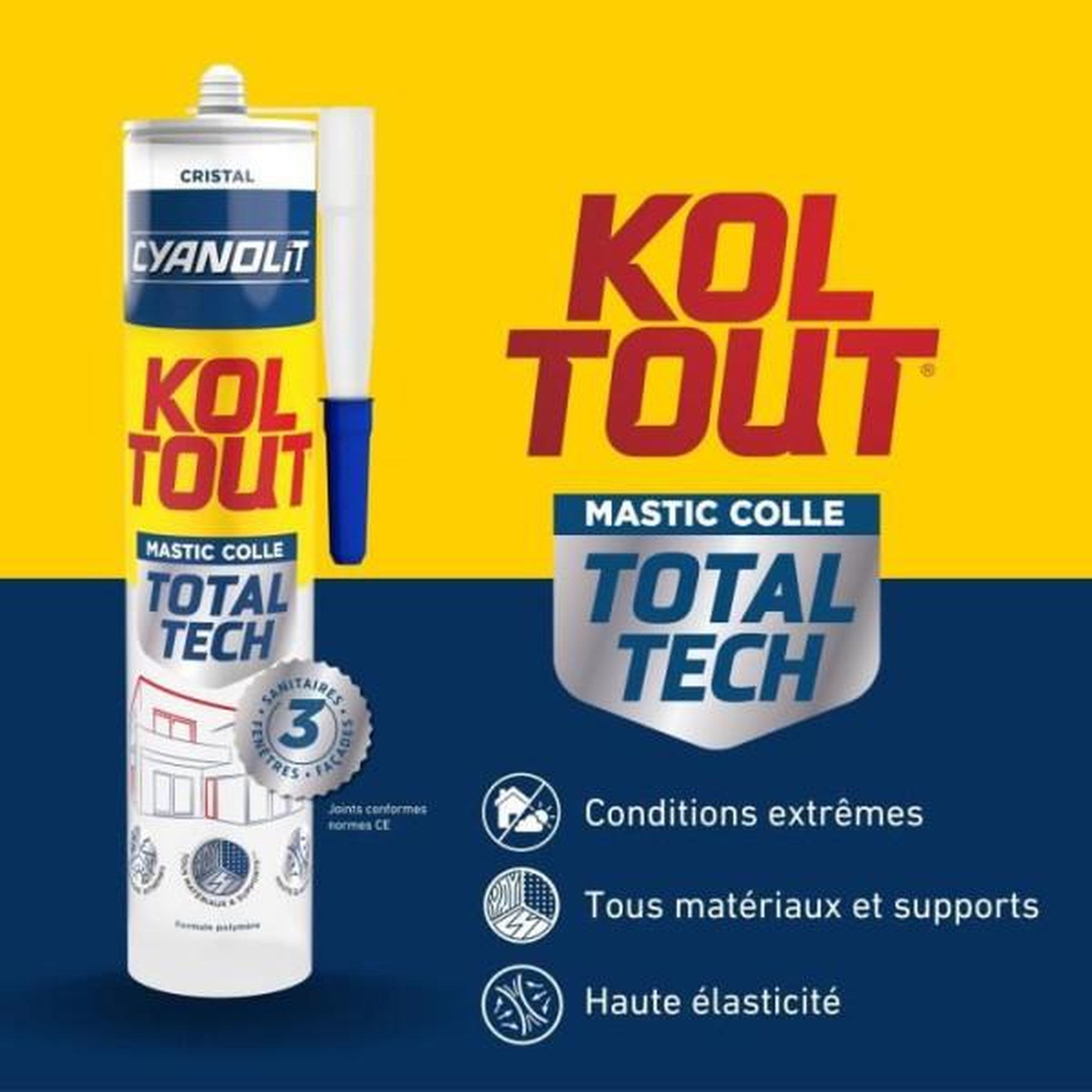 Voir la diapositive 3 : CYANOLIT Colle de fixation et d'étanchéité - CYANOLIT - Total tech - Cristal - Cartouche 290 ml - Transparent - Multi-matériaux et fl