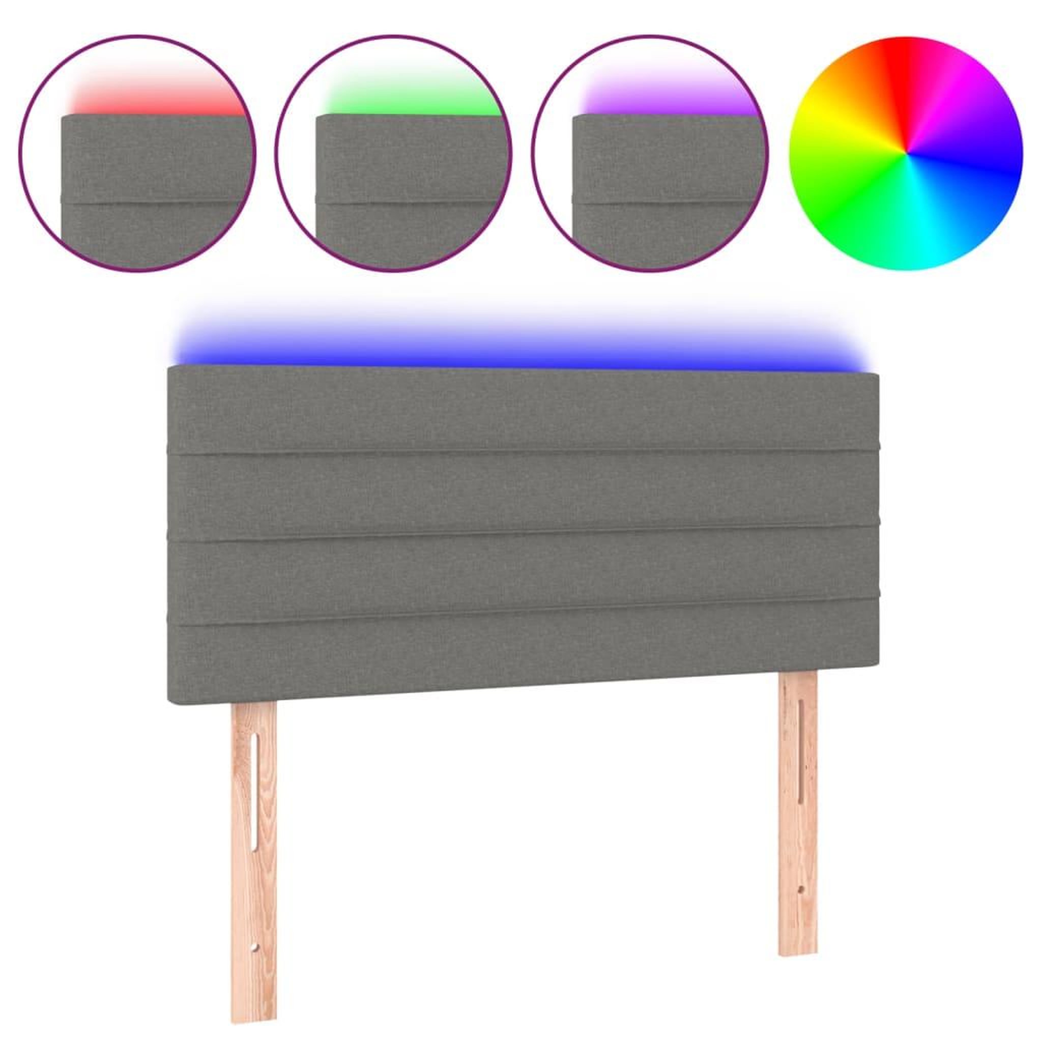 Voir la diapositive 2 : VIDAXL Tete de lit a LED Gris fonce 90x5x78/88 cm Tissu