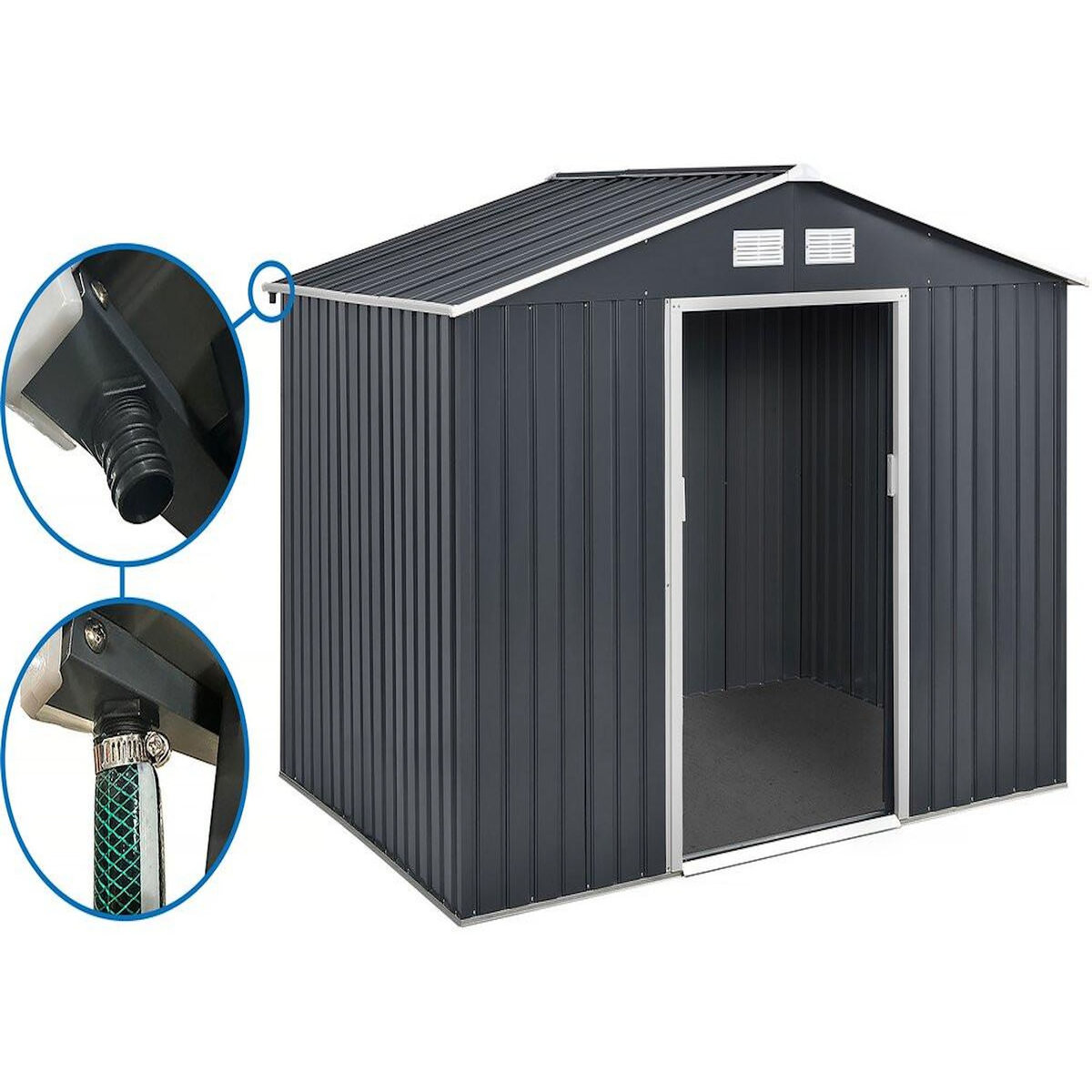 Habitat et Jardin Abri de jardin métal -  Vegas  - 7,06 m² avec gouttière - Gris