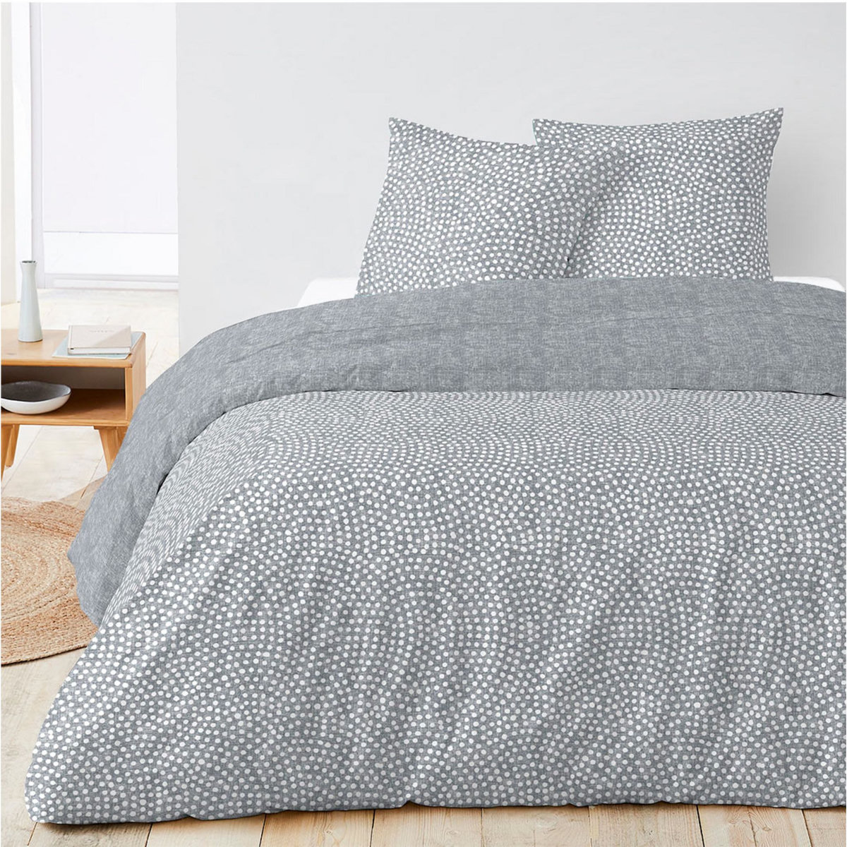 Parure housse de couette fantaisie en coton 57 fils imprimé pois MAUD 