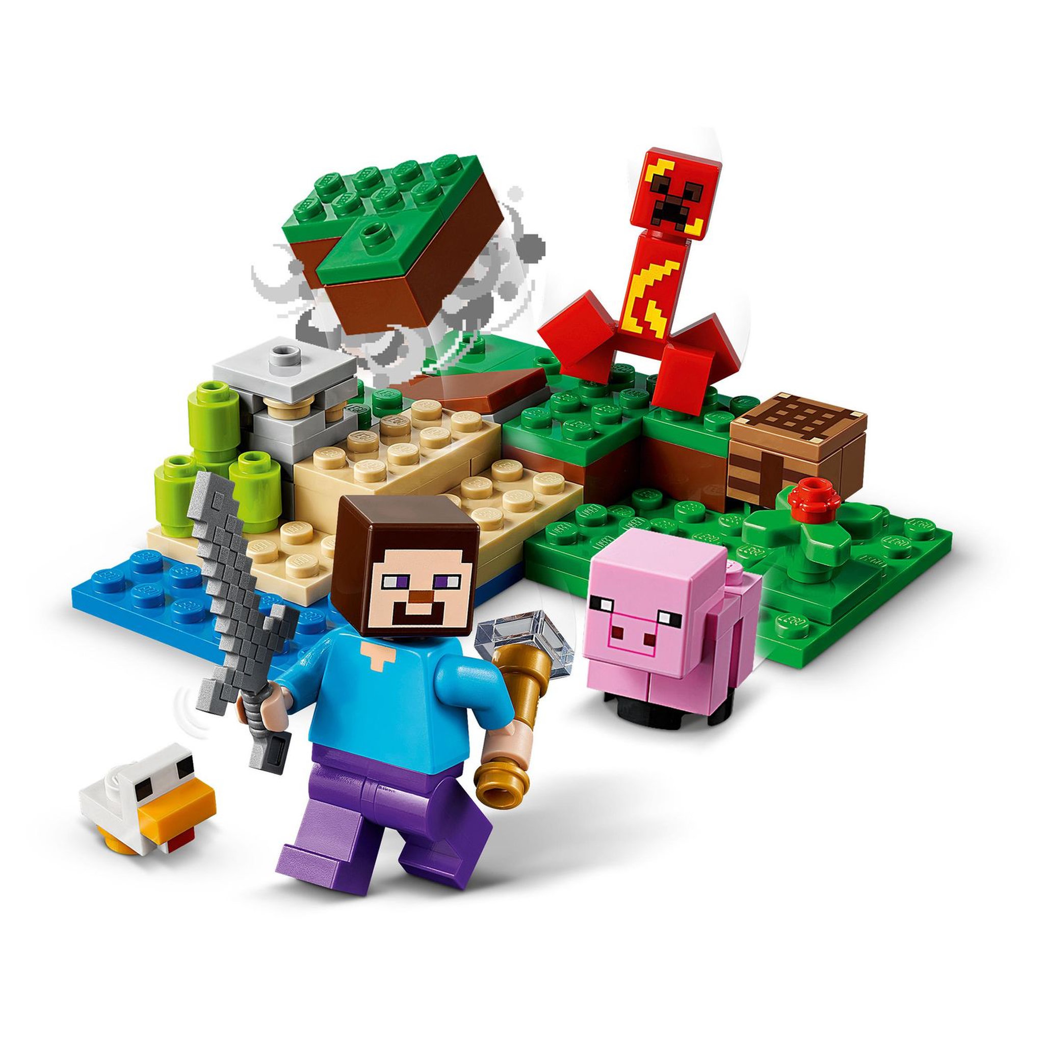 Voir la diapositive 4 : LEGO Minecraft 21177 - L'embuscade du Creeper, Set avec Minifigures Steve, Bébé Cochon et Poulet, Jouets pour Enfants +7 ans