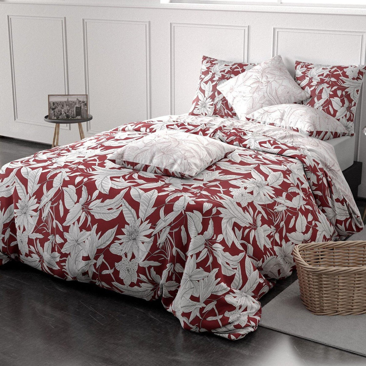 ATELIER DU COTON Parure housse de couette 100% coton 71 fils bonheur reversible