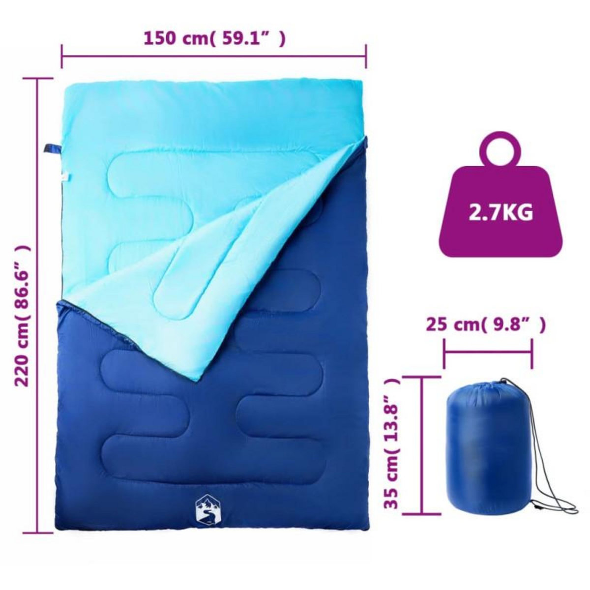 VIDAXL Sac de couchage double et oreillers adultes camping 3 4 saisons