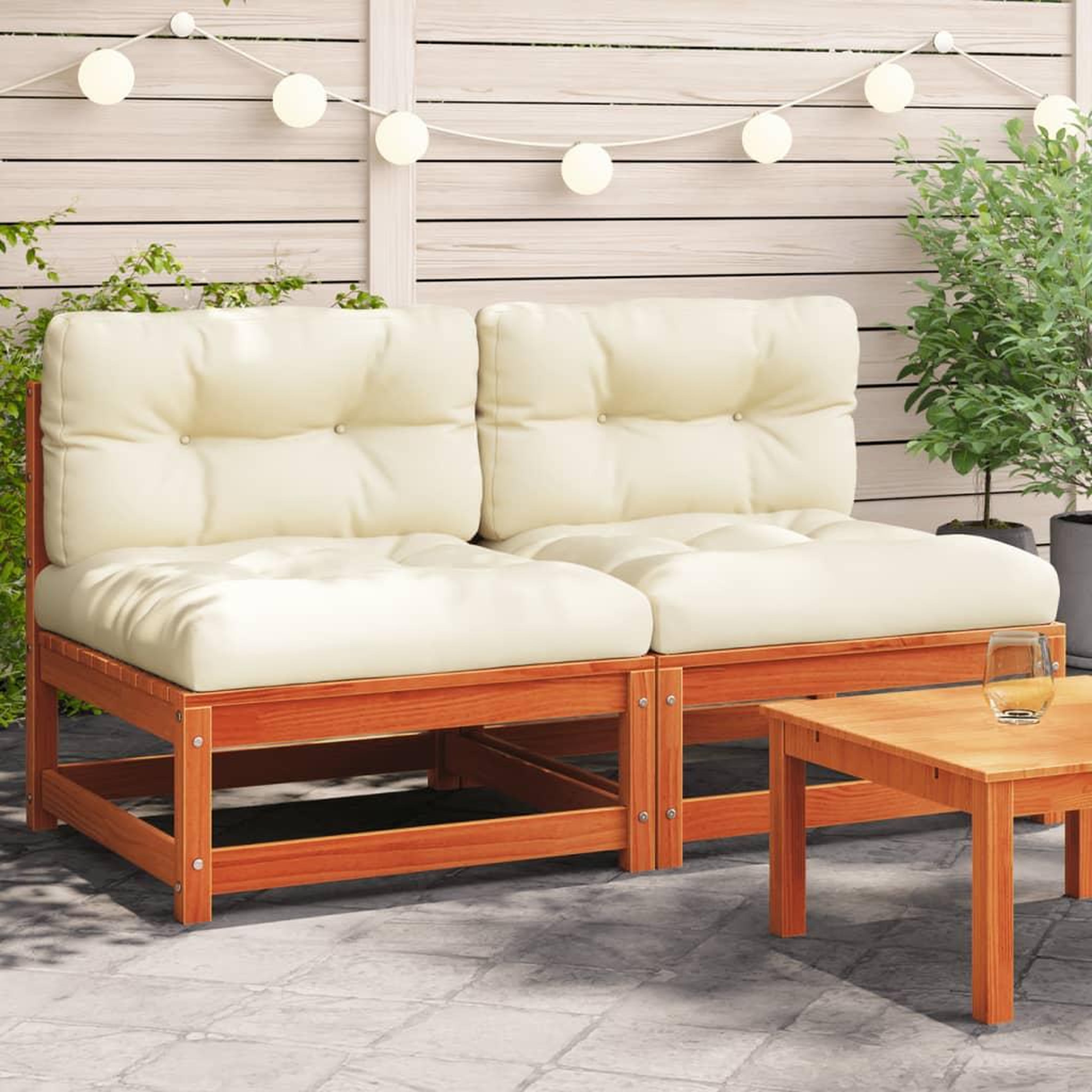 VIDAXL Canapes de jardin sans accoudoirs coussins 2pcs bois massif pin