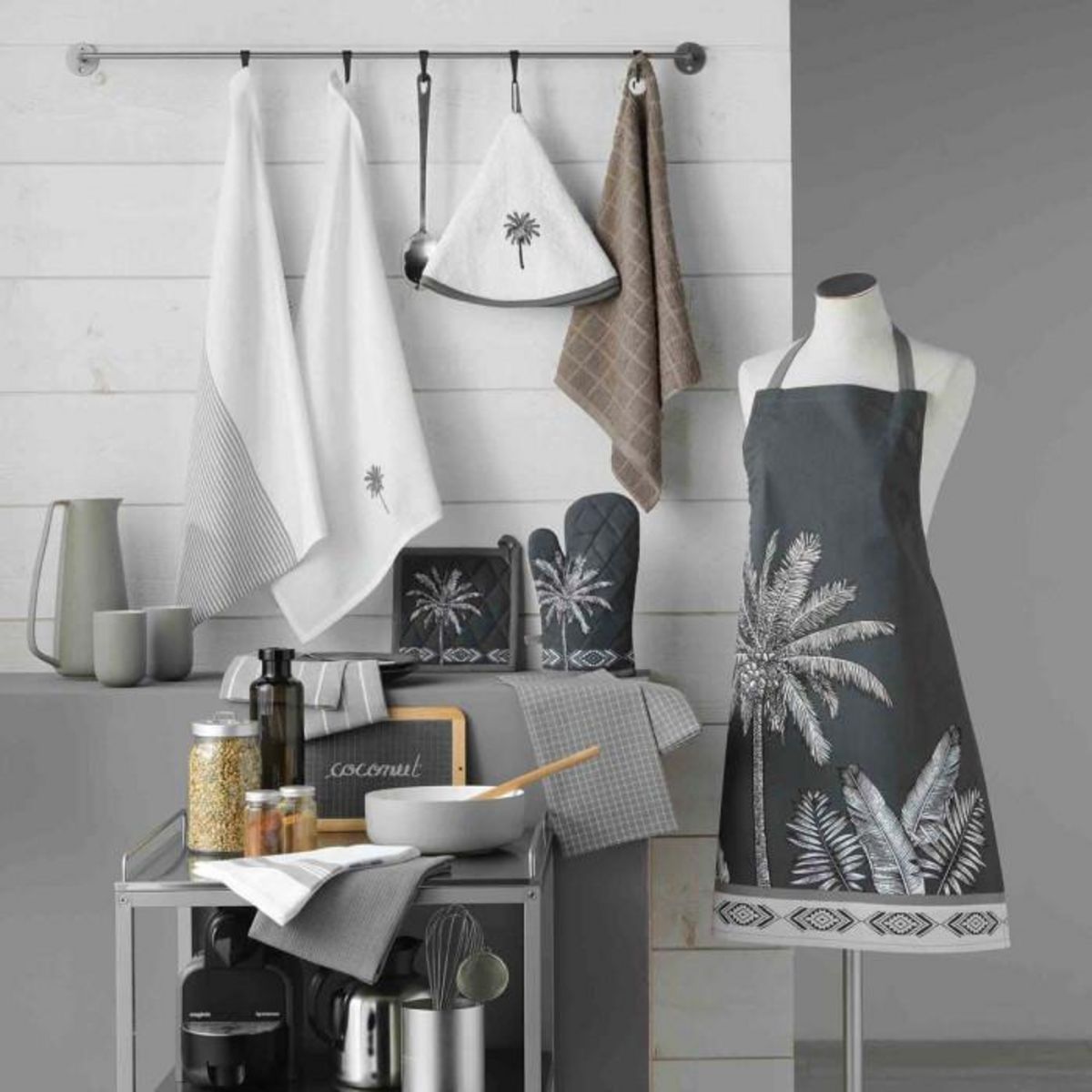 Paris Prix Tablier de Cuisine Imprimé  Cocoty  60x84cm Taupe