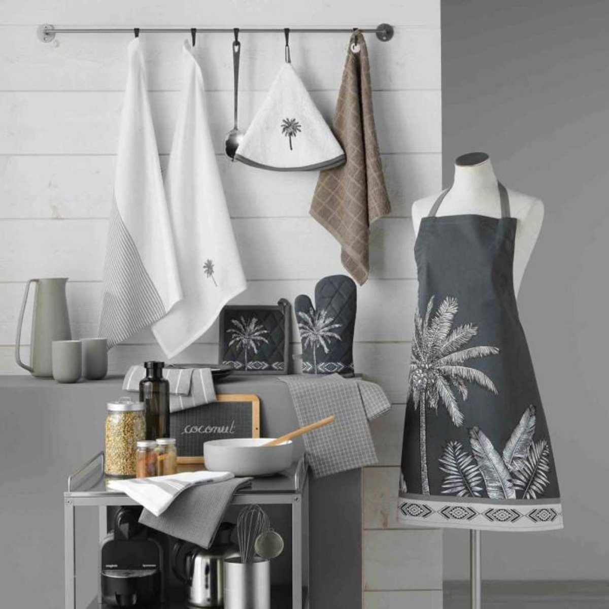 Paris Prix Tablier de Cuisine Imprimé  Cocoty  60x84cm Taupe