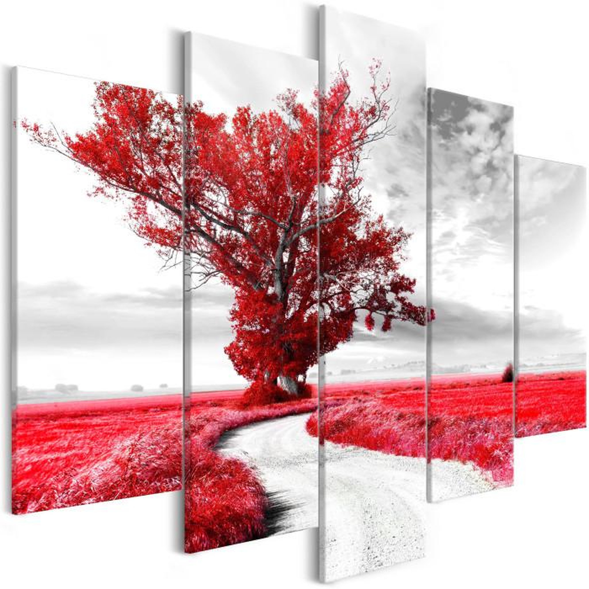 Paris Prix Tableau Imprimé 5 Panneaux  Tree Near the Road Red. Coloris disponibles : Multicolore