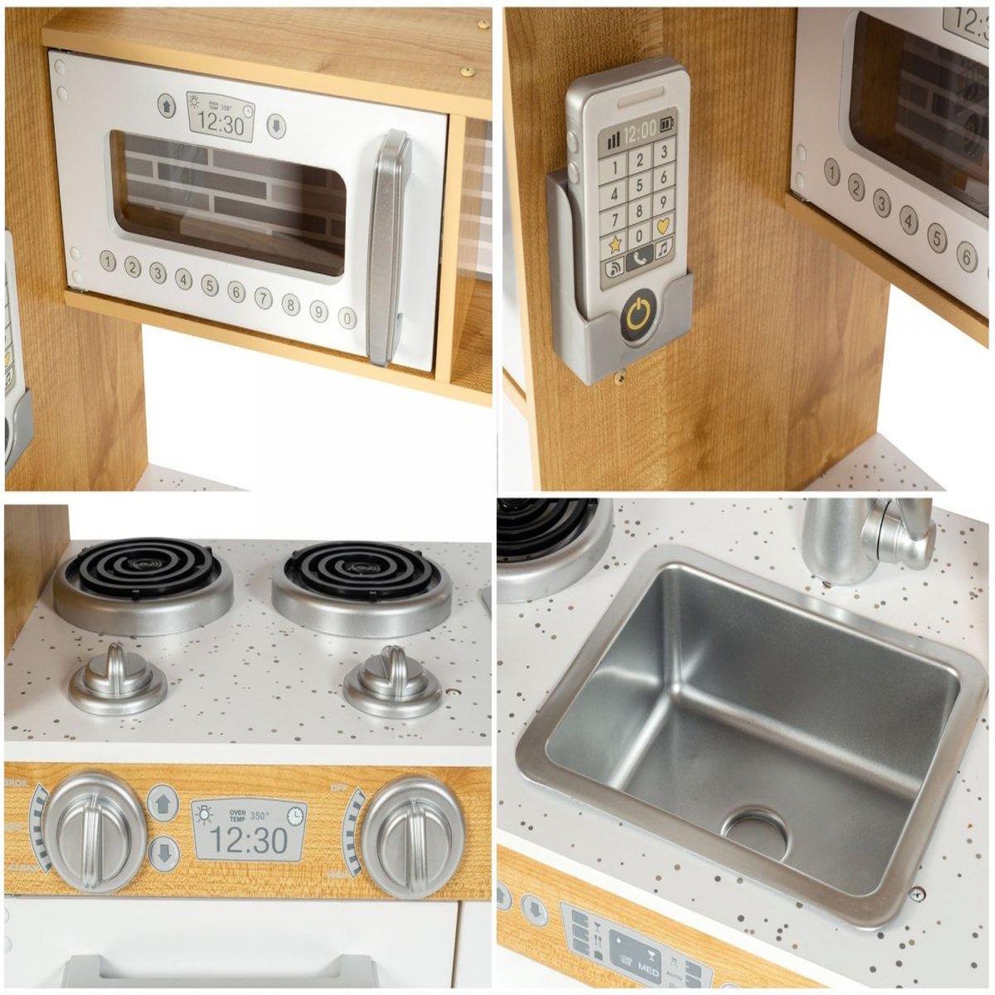 Voir la diapositive 5 : MAMABRUM Cuisine enfant bois avec micro-ondes et évier mamabrum
