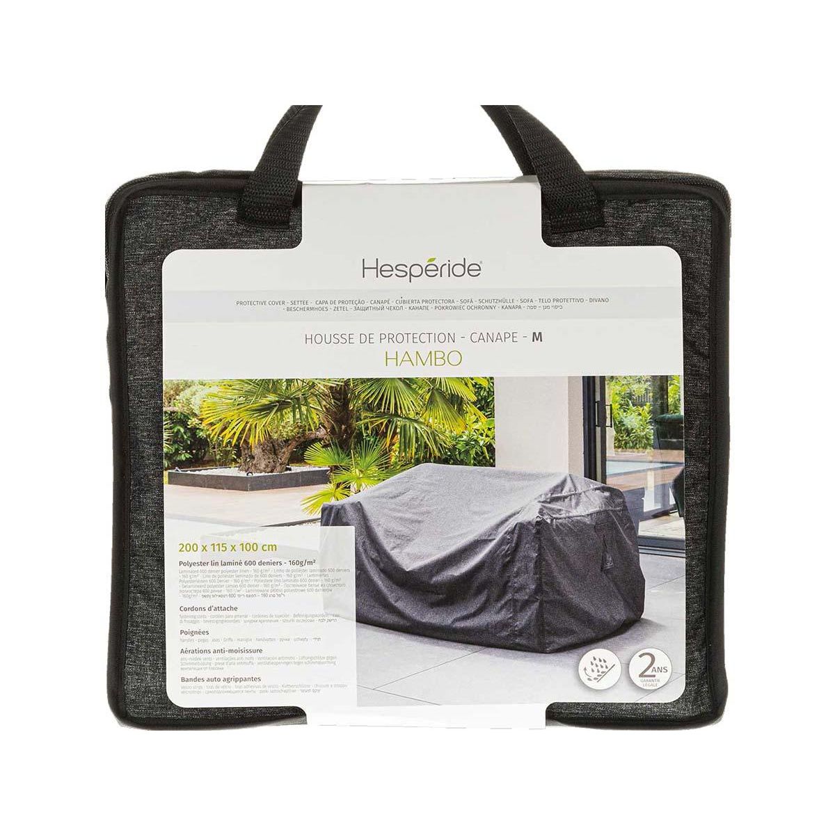 HESPERIDE Housse pour canapé Hambo M gris - 200 x 115 x 100 cm - Hespéride