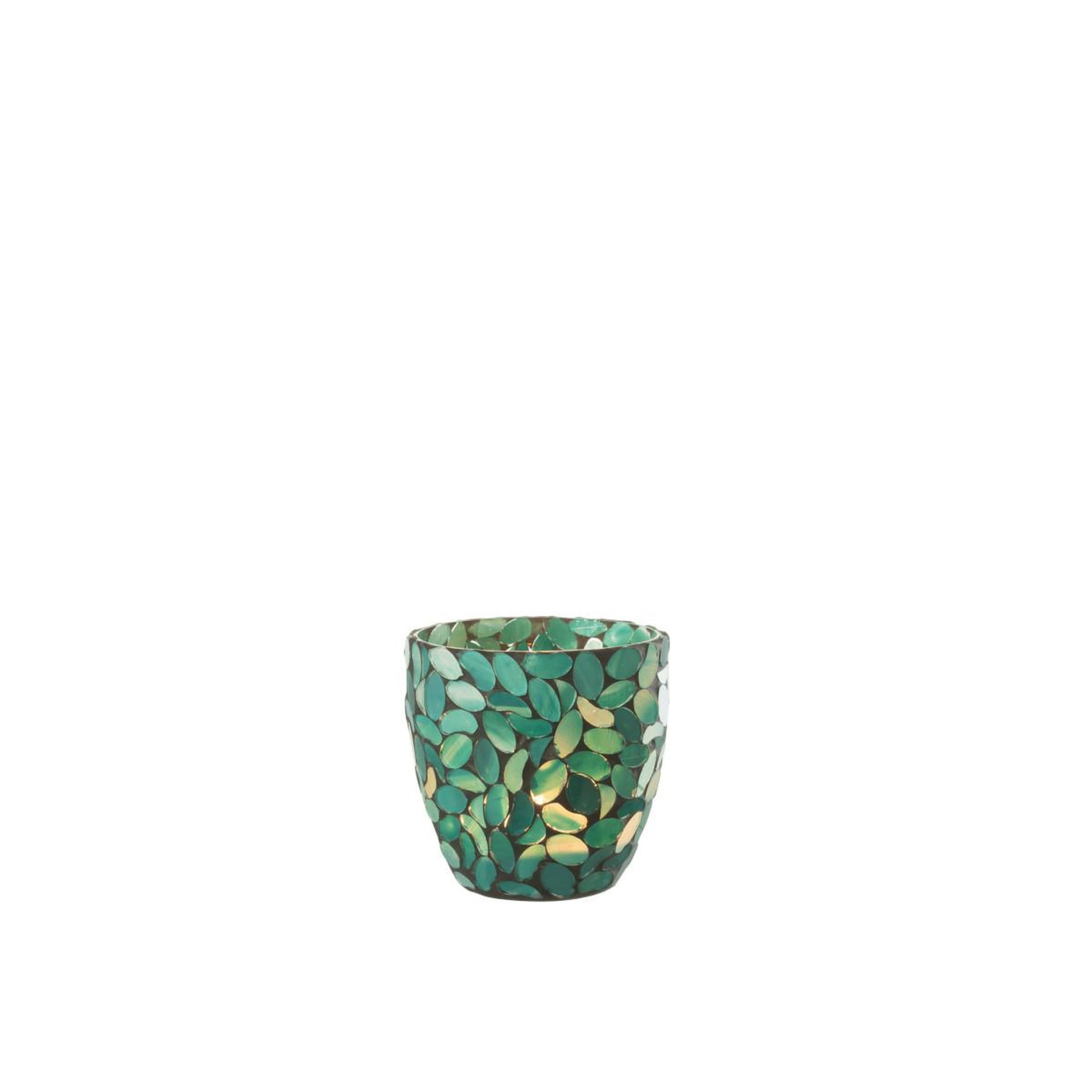 Voir la diapositive 2 : J-LINE Photophore mosaïque en verre  rico  10cm bleu azur